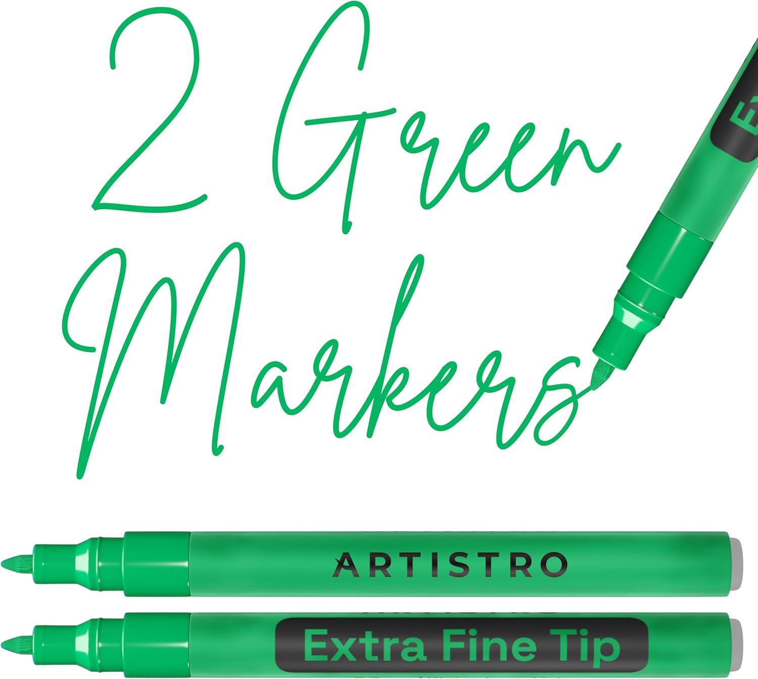 imageARTISTRO 2 White Acrylic Paint Markers 07mm Extra FineTip Paint Pens Perfect for Crafting Art Projects ampamp MoreGreen