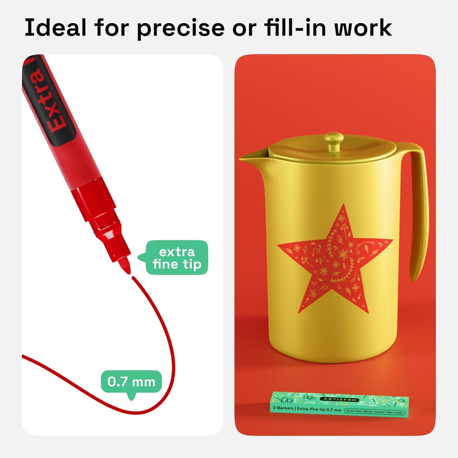 imageARTISTRO 2 White Acrylic Paint Markers 07mm Extra FineTip Paint Pens Perfect for Crafting Art Projects ampamp MoreRed