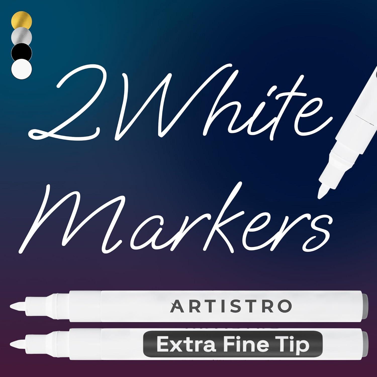 imageARTISTRO 2 White Acrylic Paint Markers 07mm Extra FineTip Paint Pens Perfect for Crafting Art Projects ampamp MoreWhite