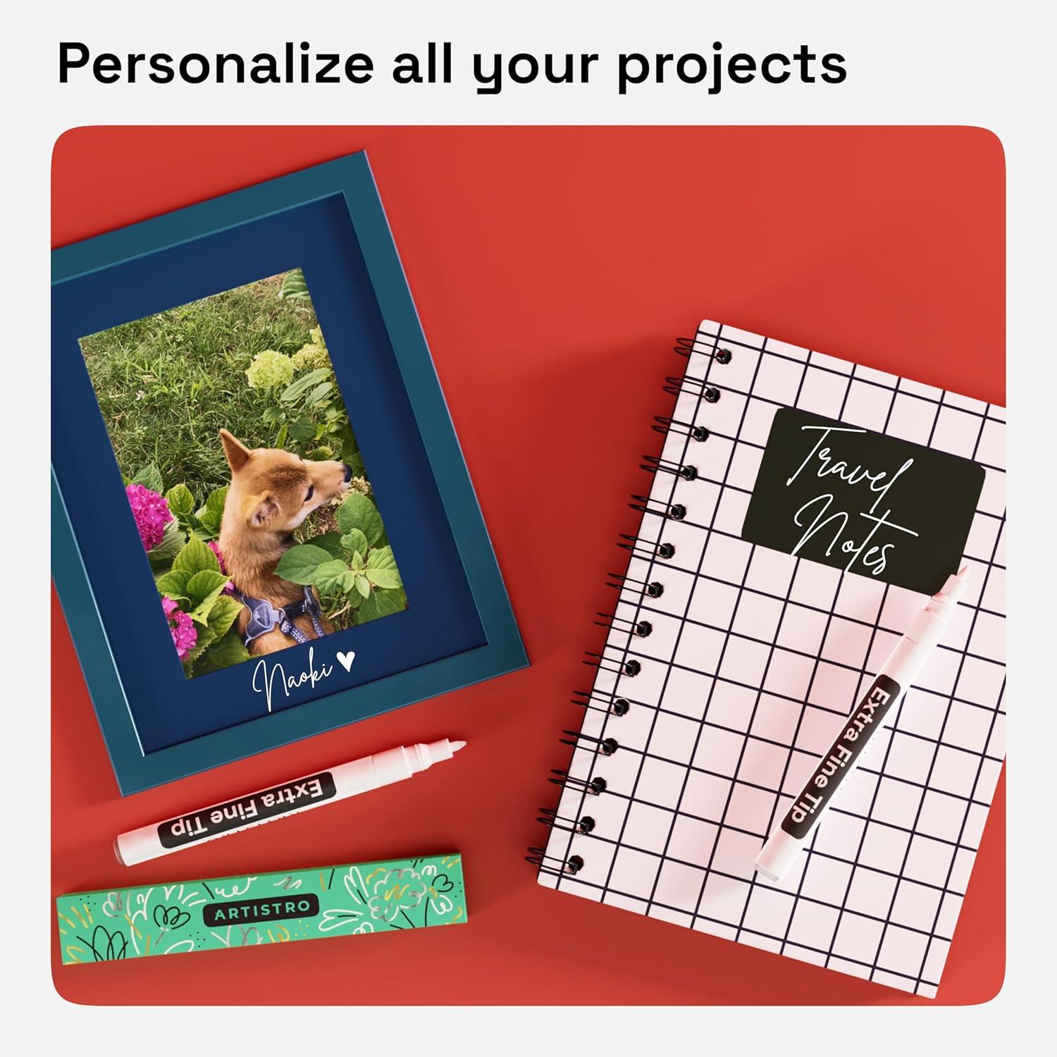 imageARTISTRO 2 White Acrylic Paint Markers 07mm Extra FineTip Paint Pens Perfect for Crafting Art Projects ampamp MoreWhite