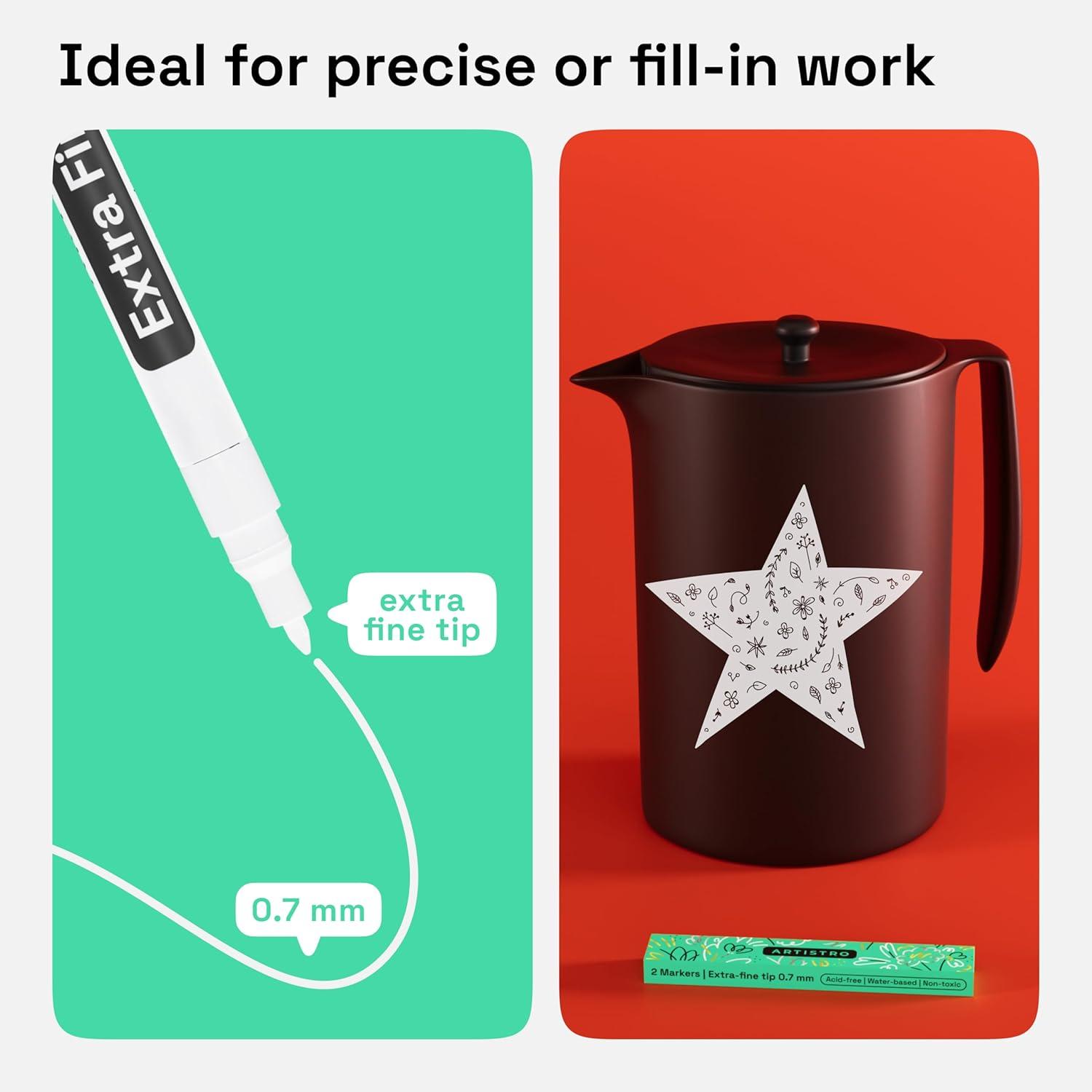 imageARTISTRO 2 White Acrylic Paint Markers 07mm Extra FineTip Paint Pens Perfect for Crafting Art Projects ampamp MoreWhite