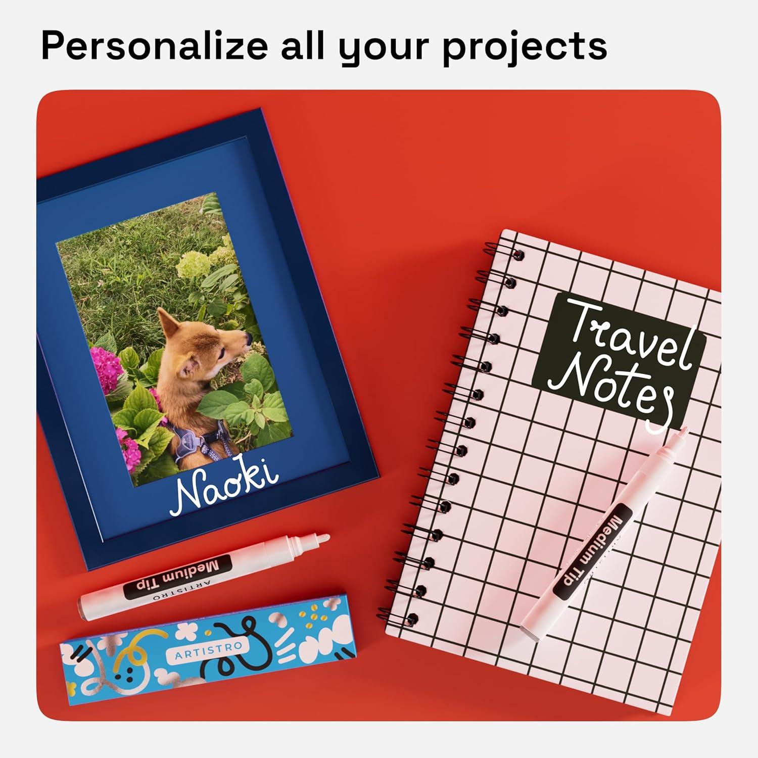 imageARTISTRO 2 White Acrylic Paint Markers 07mm Extra FineTip Paint Pens Perfect for Crafting Art Projects ampamp MoreWhite