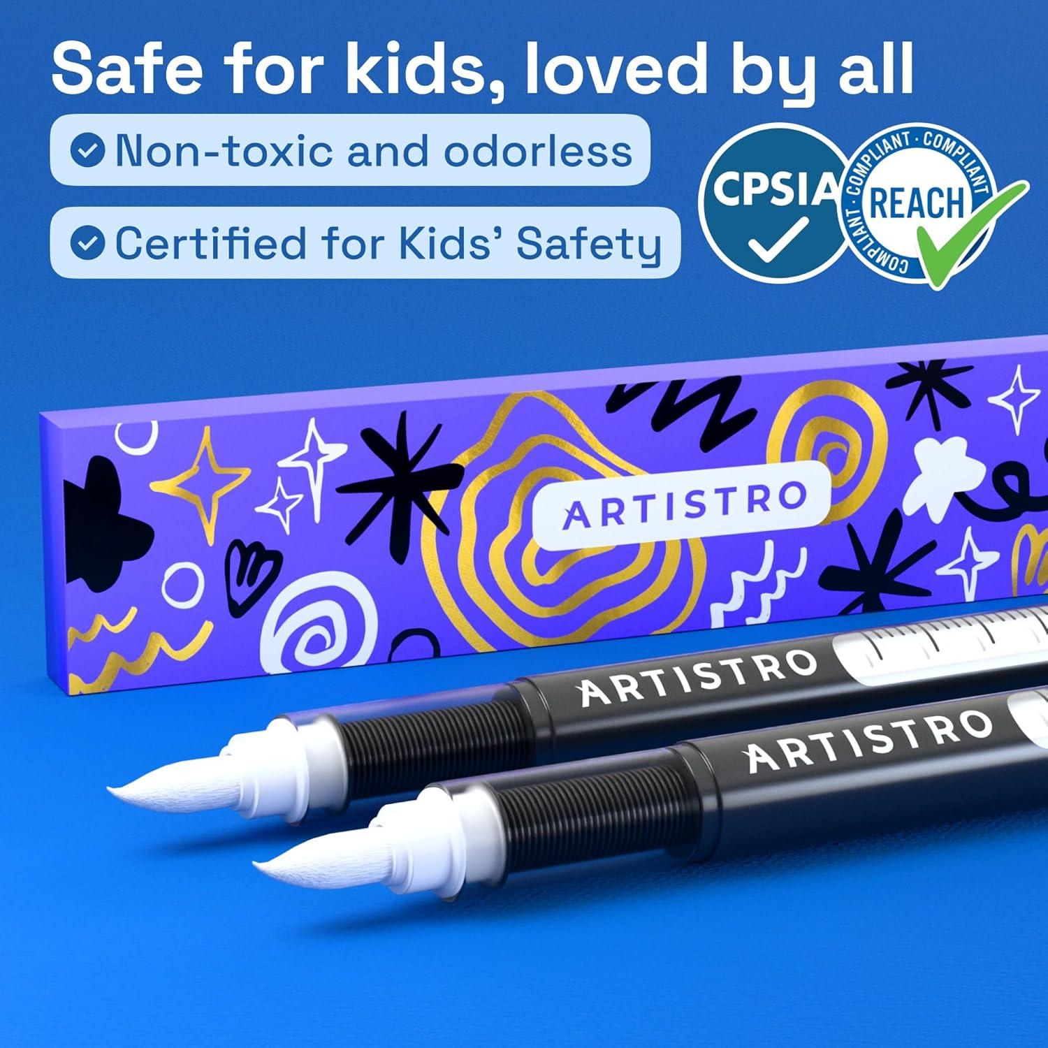 imageARTISTRO 2 White Acrylic Paint Markers Brush Tip Paint Pens with Automatic Ink Control System for Rock Egg Wood Fabric Glass Perfect for Crafting Art Projects ampamp More