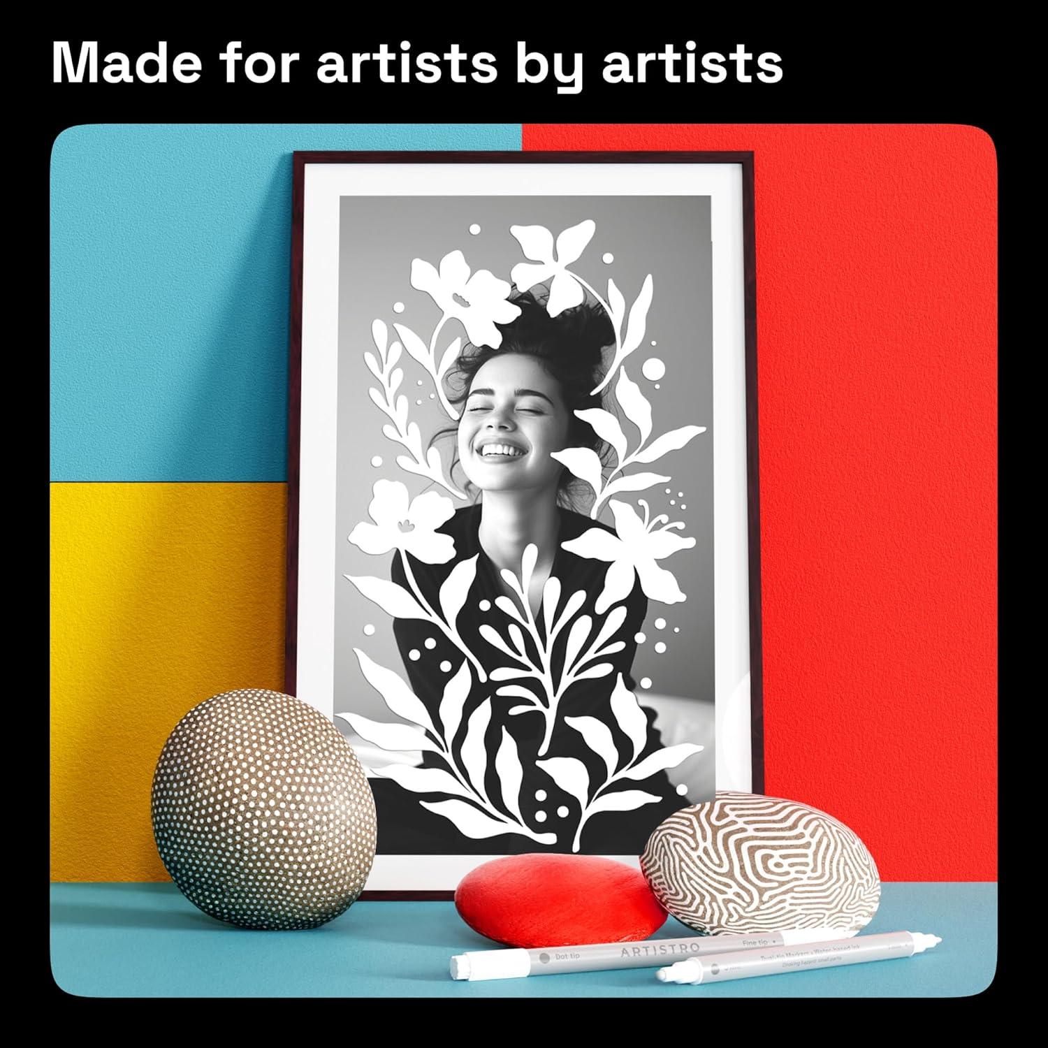 imageARTISTRO 2 White DualTip Acrylic Paint Pens Multisurface Markers for Glass Rock Fabric Wood Plastic ampamp More 5mm Dot 1mm Fine Tips