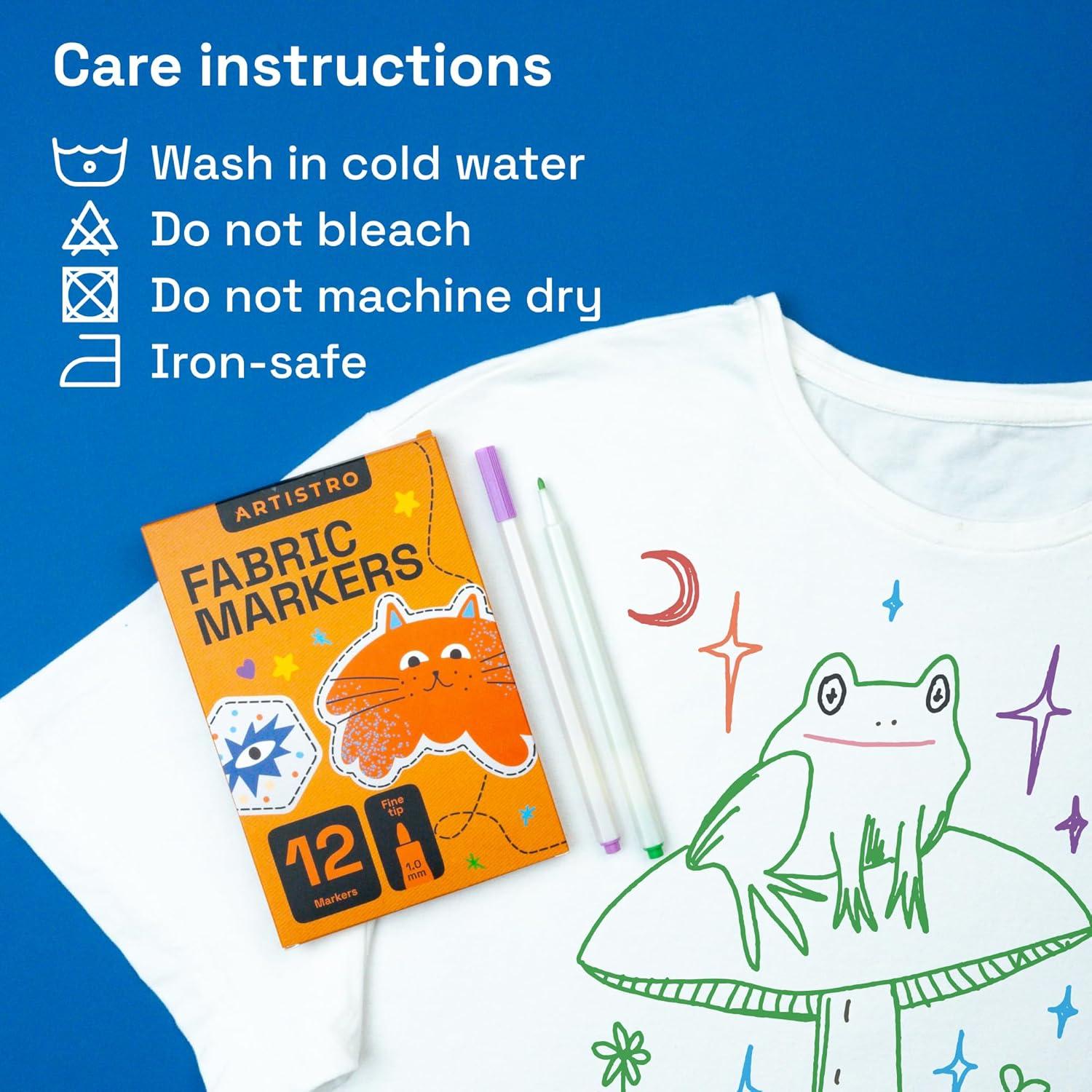 imageARTISTRO 24 Fabric Markers Fine Tip Fabric Markers Permanent for Clothes No Bleed Pens for TShirts Bags Textile Canvas and more12 fabric