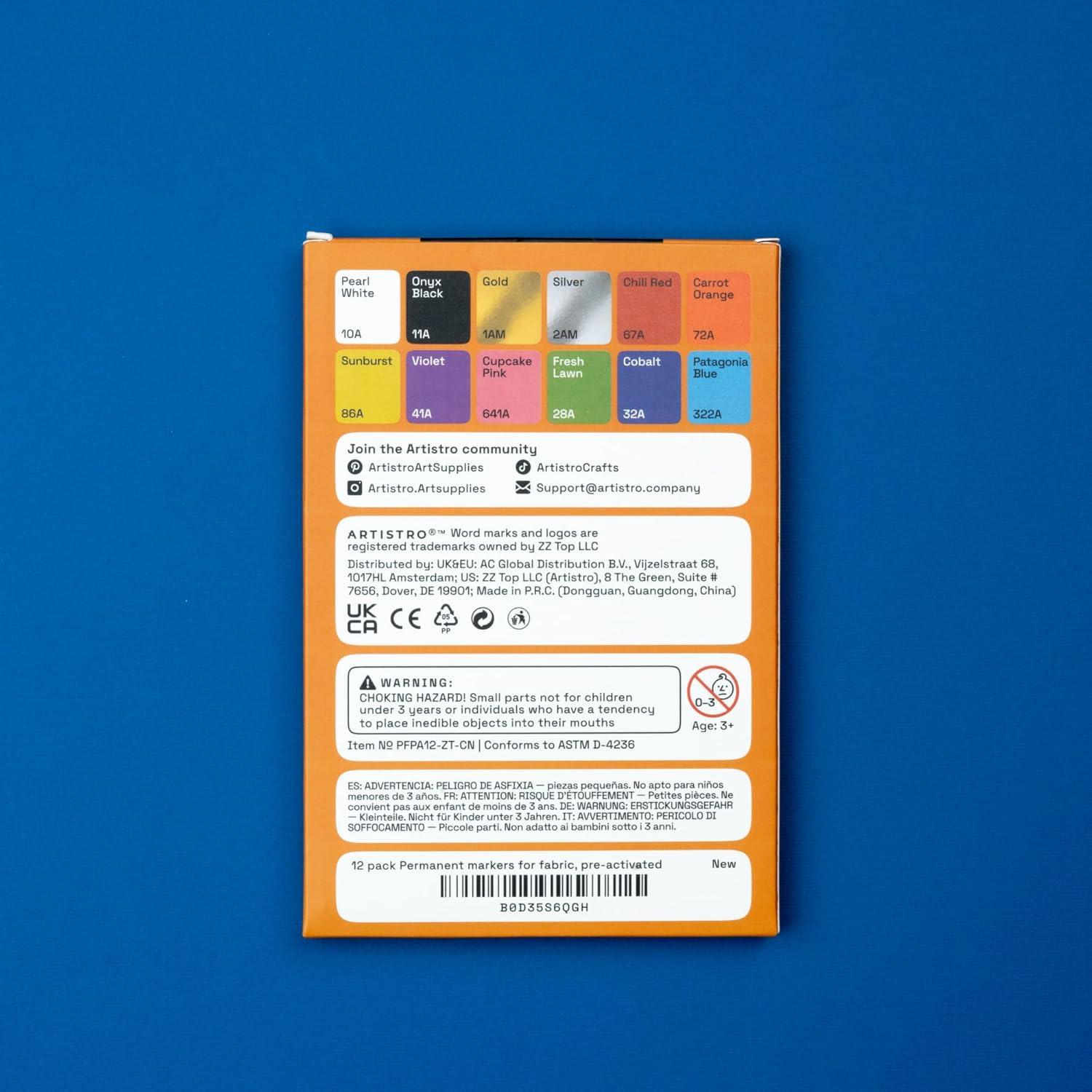 imageARTISTRO 24 Fabric Markers Fine Tip Fabric Markers Permanent for Clothes No Bleed Pens for TShirts Bags Textile Canvas and more12 fabric