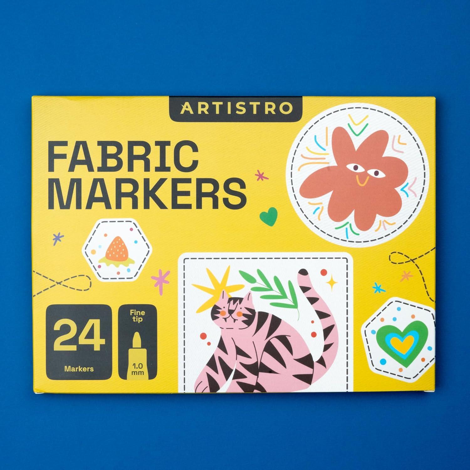 imageARTISTRO 24 Fabric Markers Fine Tip Fabric Markers Permanent for Clothes No Bleed Pens for TShirts Bags Textile Canvas and more24 fabric