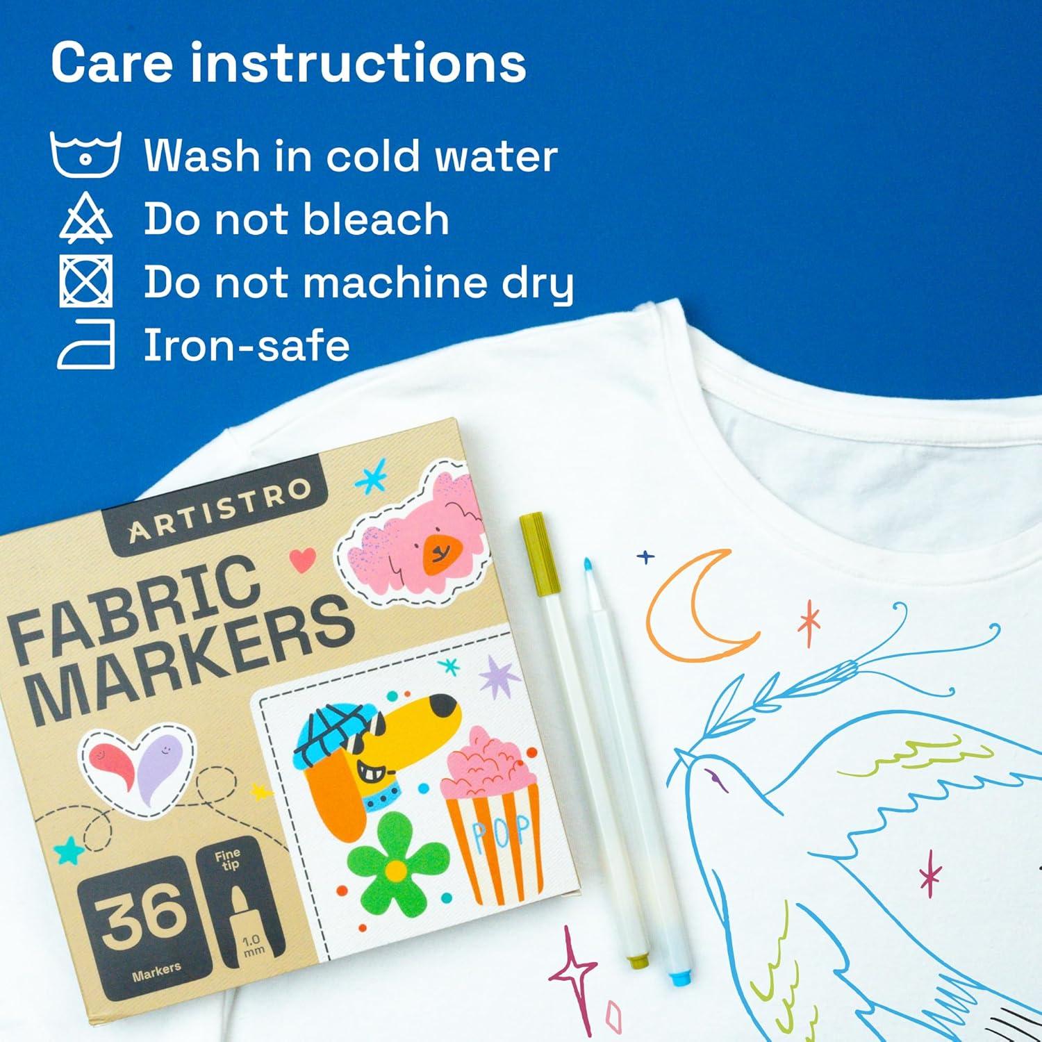 imageARTISTRO 24 Fabric Markers Fine Tip Fabric Markers Permanent for Clothes No Bleed Pens for TShirts Bags Textile Canvas and more24 fabric