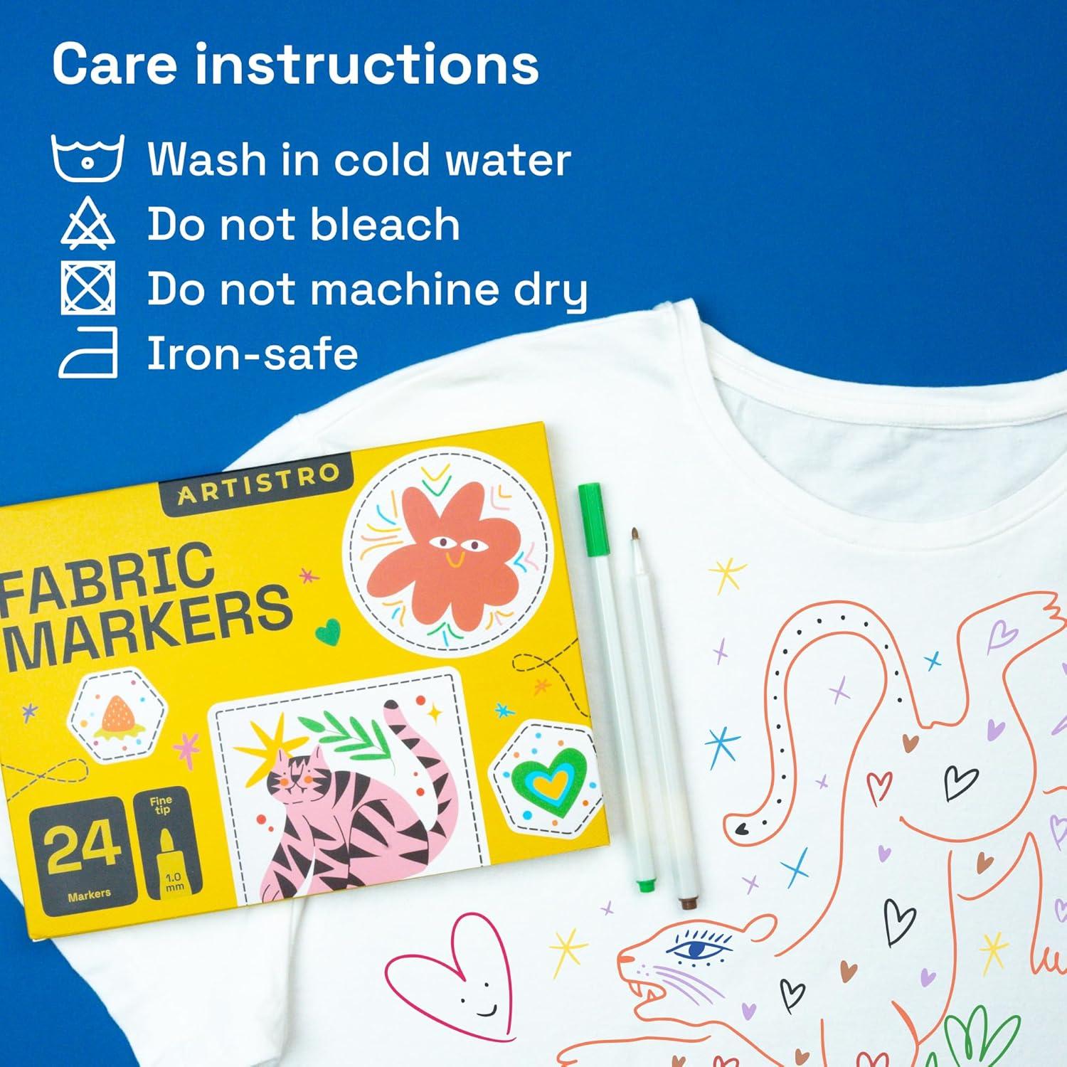 imageARTISTRO 24 Fabric Markers Fine Tip Fabric Markers Permanent for Clothes No Bleed Pens for TShirts Bags Textile Canvas and more36 fabric