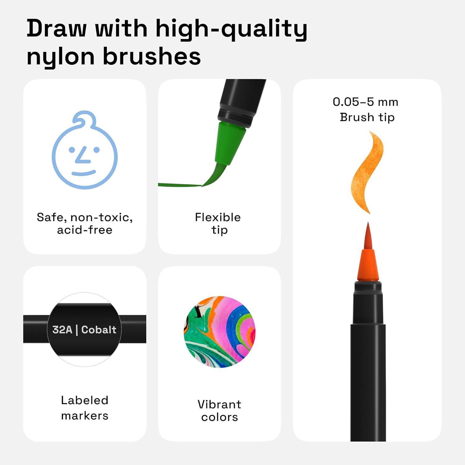 imageARTISTRO 24 Watercolor Markers with Flexible Paint Brush Pens for Pros ampamp Beginners Consistent Smooth Bright Washable NonToxic Ideal for Coloring Calligraphy ampamp Manga12 Brush Tip