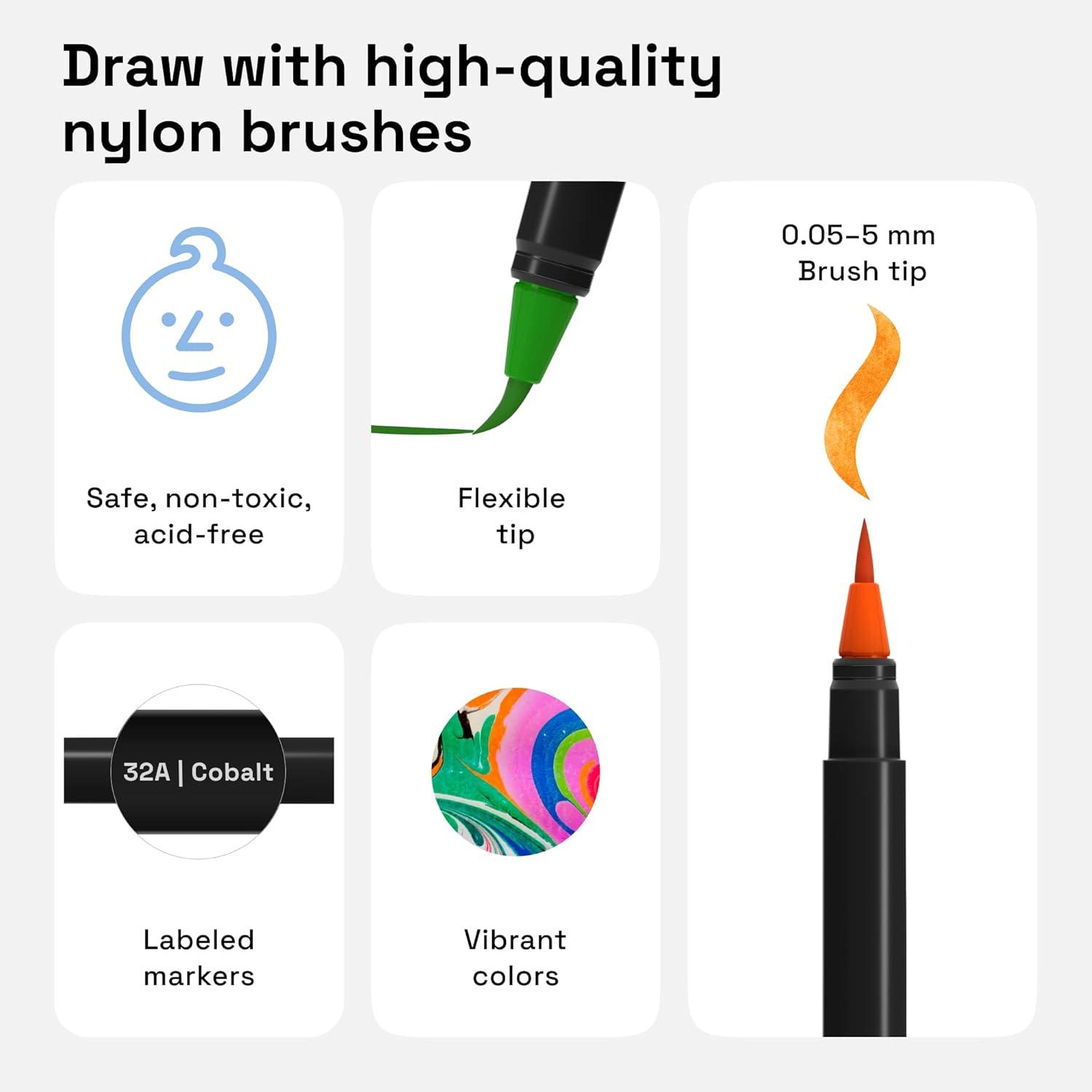 imageARTISTRO 24 Watercolor Markers with Flexible Paint Brush Pens for Pros ampamp Beginners Consistent Smooth Bright Washable NonToxic Ideal for Coloring Calligraphy ampamp Manga24 Brush Tip