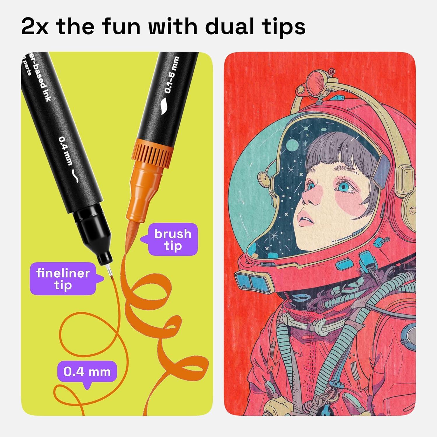 imageARTISTRO 36 Brush Marker Pens Coloring Markers for Adults Brush Tip ampamp 04mm Fineliner Pens Coloring Markers No Bleeding100 dual tip brush fineliner