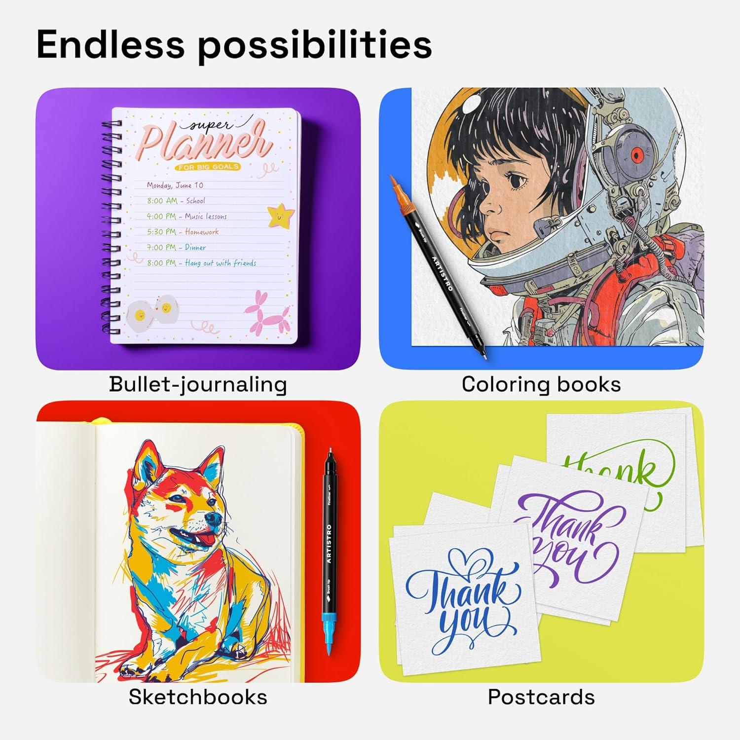 imageARTISTRO 36 Brush Marker Pens Coloring Markers for Adults Brush Tip ampamp 04mm Fineliner Pens Coloring Markers No Bleeding24 dual tip brush fineliner