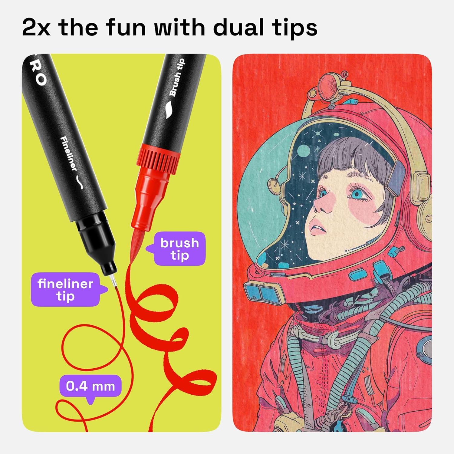 imageARTISTRO 36 Brush Marker Pens Coloring Markers for Adults Brush Tip ampamp 04mm Fineliner Pens Coloring Markers No Bleeding36 dual tip brush fineliner