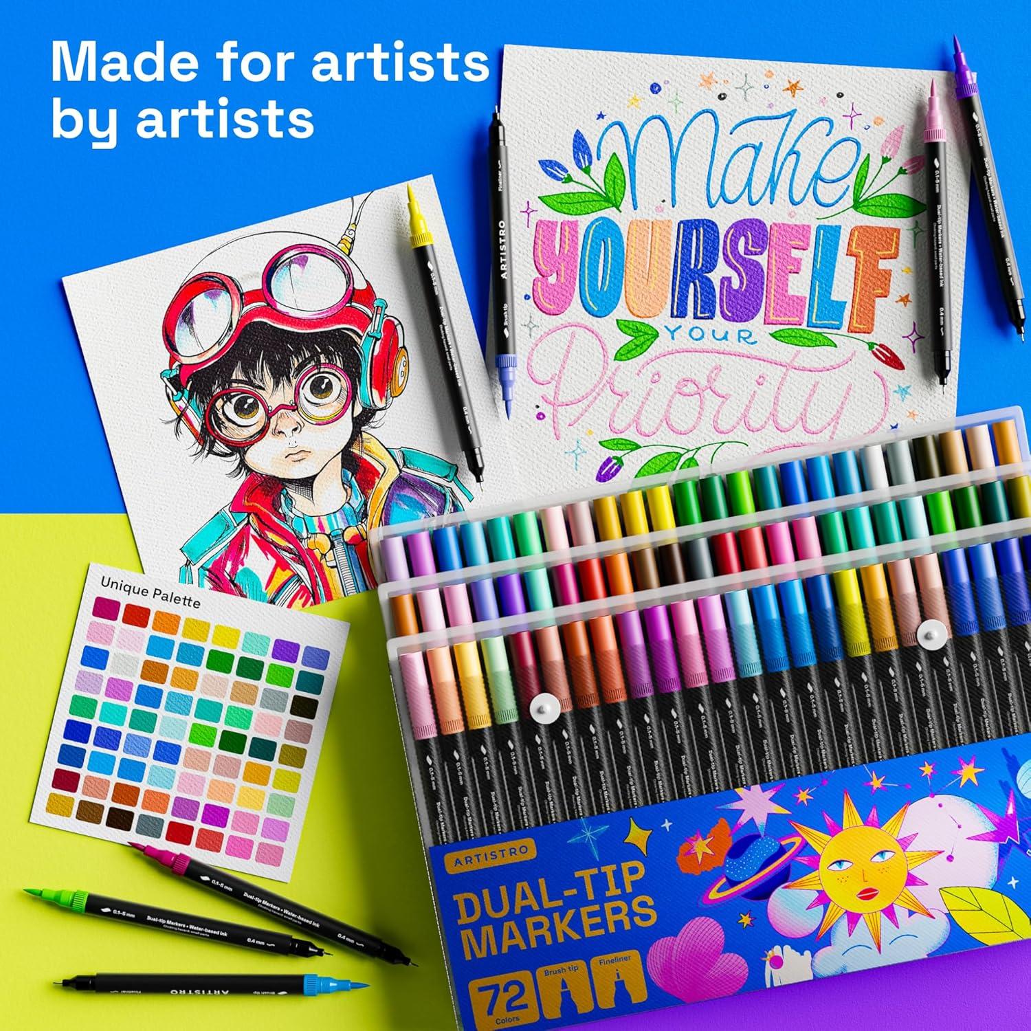 imageARTISTRO 36 Brush Marker Pens Coloring Markers for Adults Brush Tip ampamp 04mm Fineliner Pens Coloring Markers No Bleeding72 dual tip brush fineliner