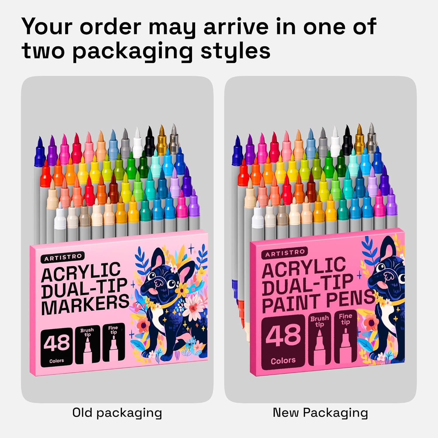 imageARTISTRO 48 Acrylic Paint Pens Dual Tip Brush Fine Ideal for Calligraphy Acrylic Paint Markers for Fabric Rock Glass Wood DIY Art Supplies Stocking Stuffers Christmas Gift Idea