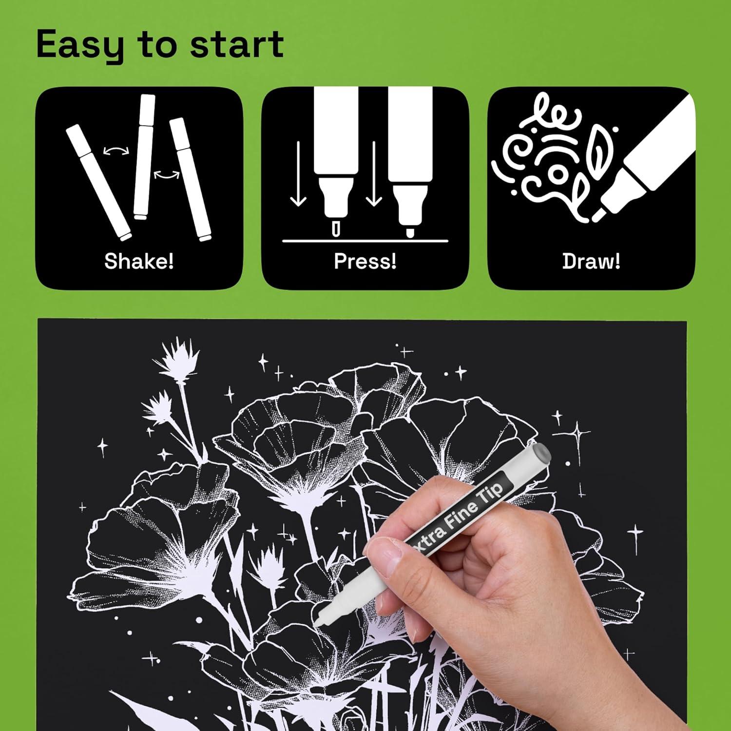 imageARTISTRO 5 White Paint Pen for Rock Painting Stone Ceramic Glass Wood Tire Fabric Metal Canvas Set of 5 Acrylic Paint White Marker Waterbased Extrafine TipWhite