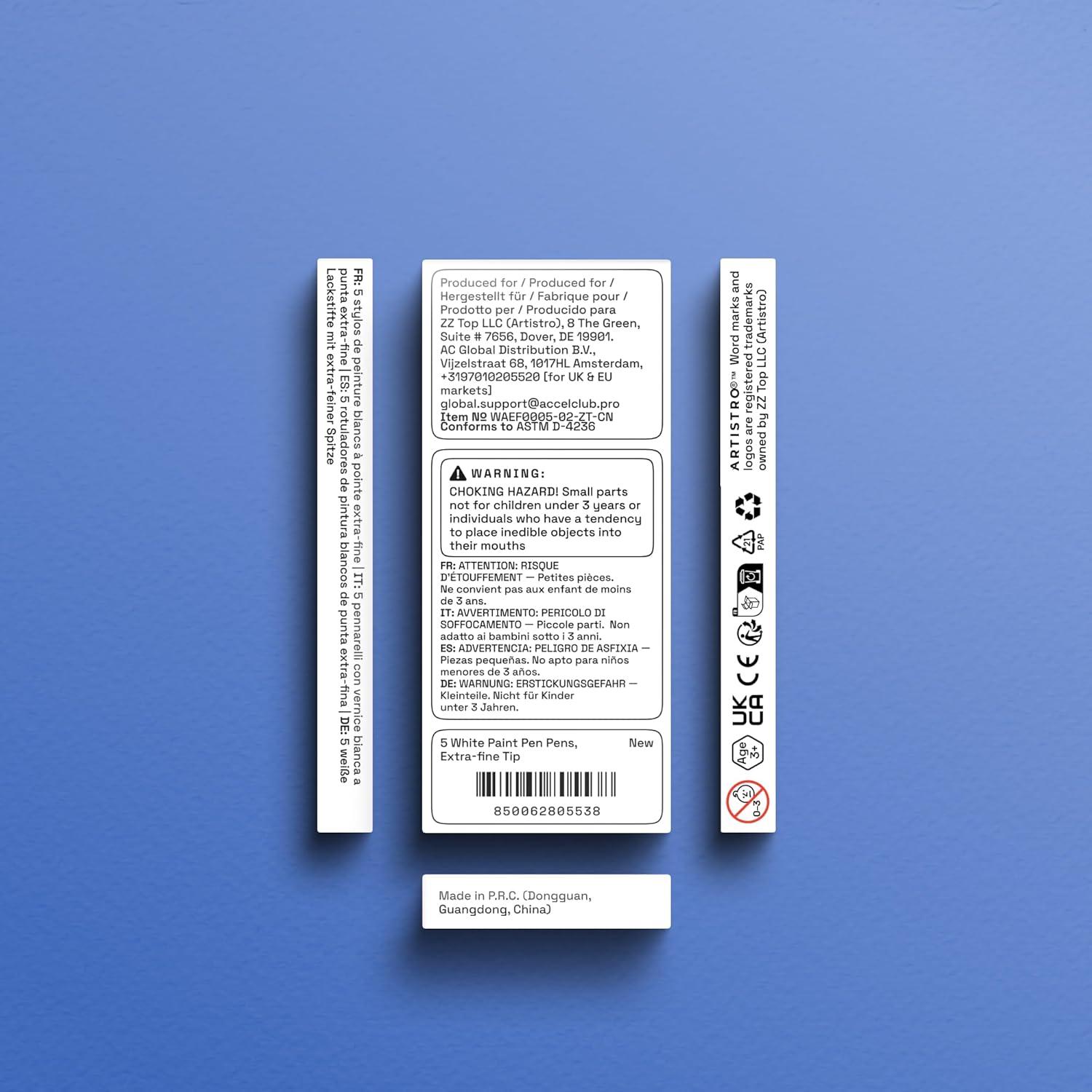 imageARTISTRO 5 White Paint Pen for Rock Painting Stone Ceramic Glass Wood Tire Fabric Metal Canvas Set of 5 Acrylic Paint White Marker Waterbased Extrafine TipWhite