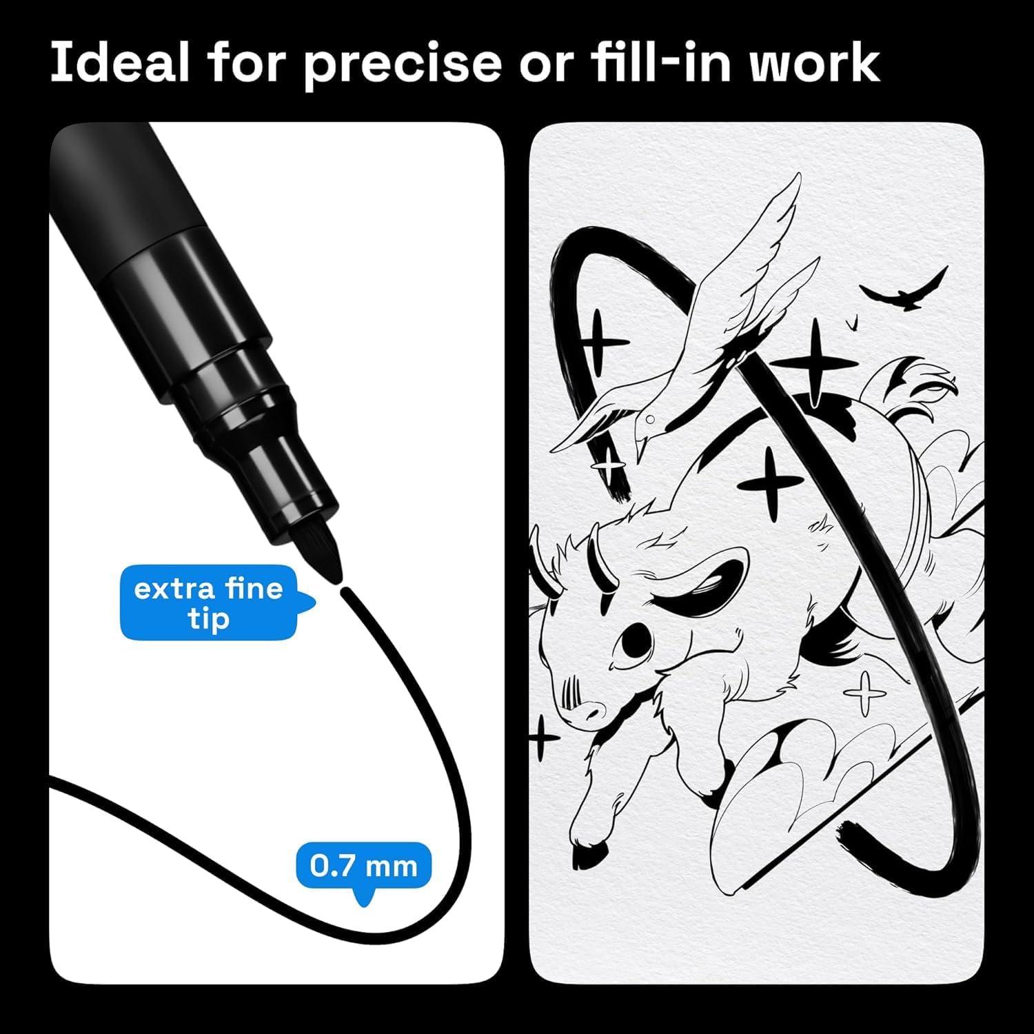 imageARTISTRO 5 White Paint Pen for Rock Painting Stone Ceramic Glass Wood Tire Fabric Metal Canvas Set of 5 Acrylic Paint White Marker Waterbased Extrafine TipBlack