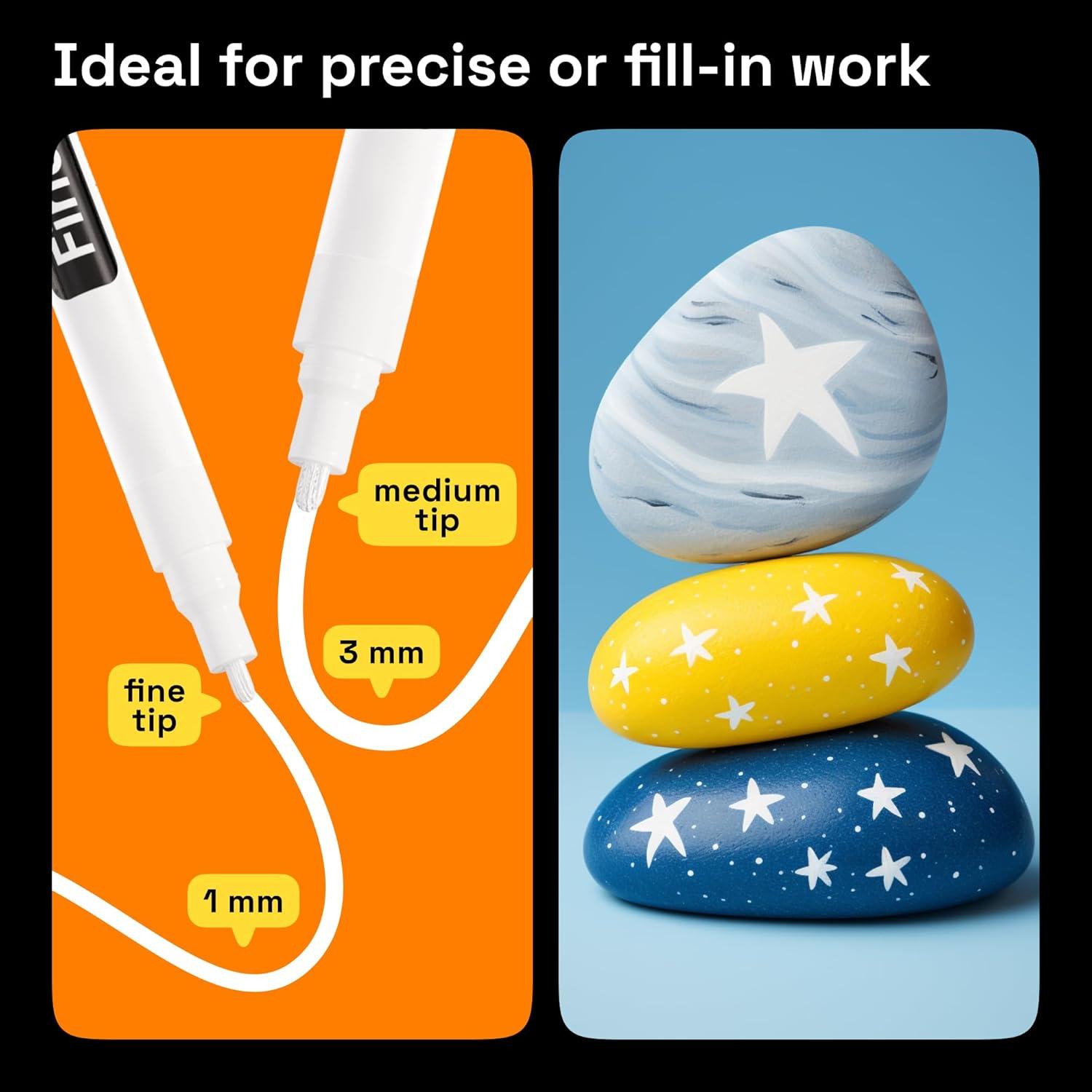 imageARTISTRO 5 White Paint Pen for Rock Painting Stone Ceramic Glass Wood Tire Fabric Metal Canvas Set of 5 Acrylic Paint White Marker Waterbased Extrafine TipWhite