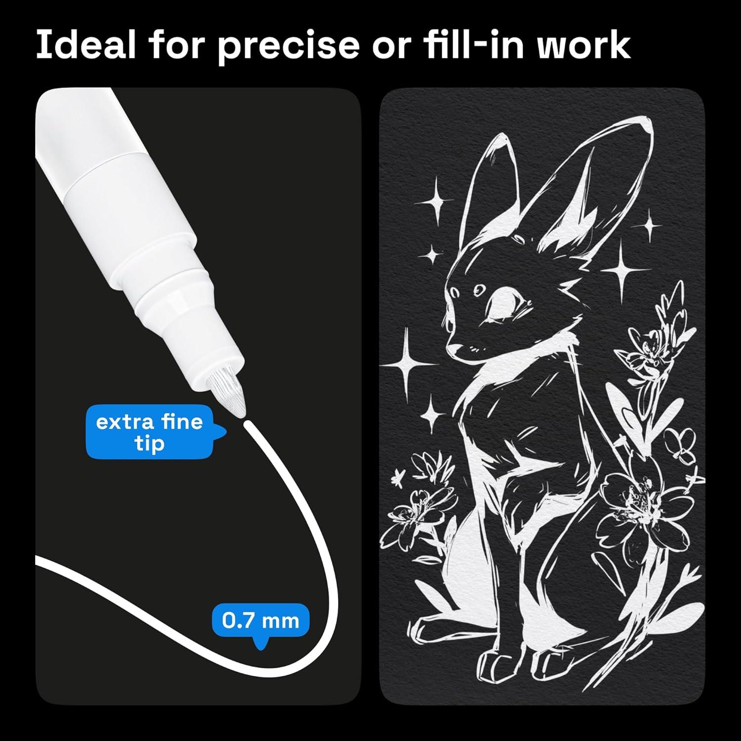 imageARTISTRO 5 White Paint Pen for Rock Painting Stone Ceramic Glass Wood Tire Fabric Metal Canvas Set of 5 Acrylic Paint White Marker Waterbased Extrafine TipWhite