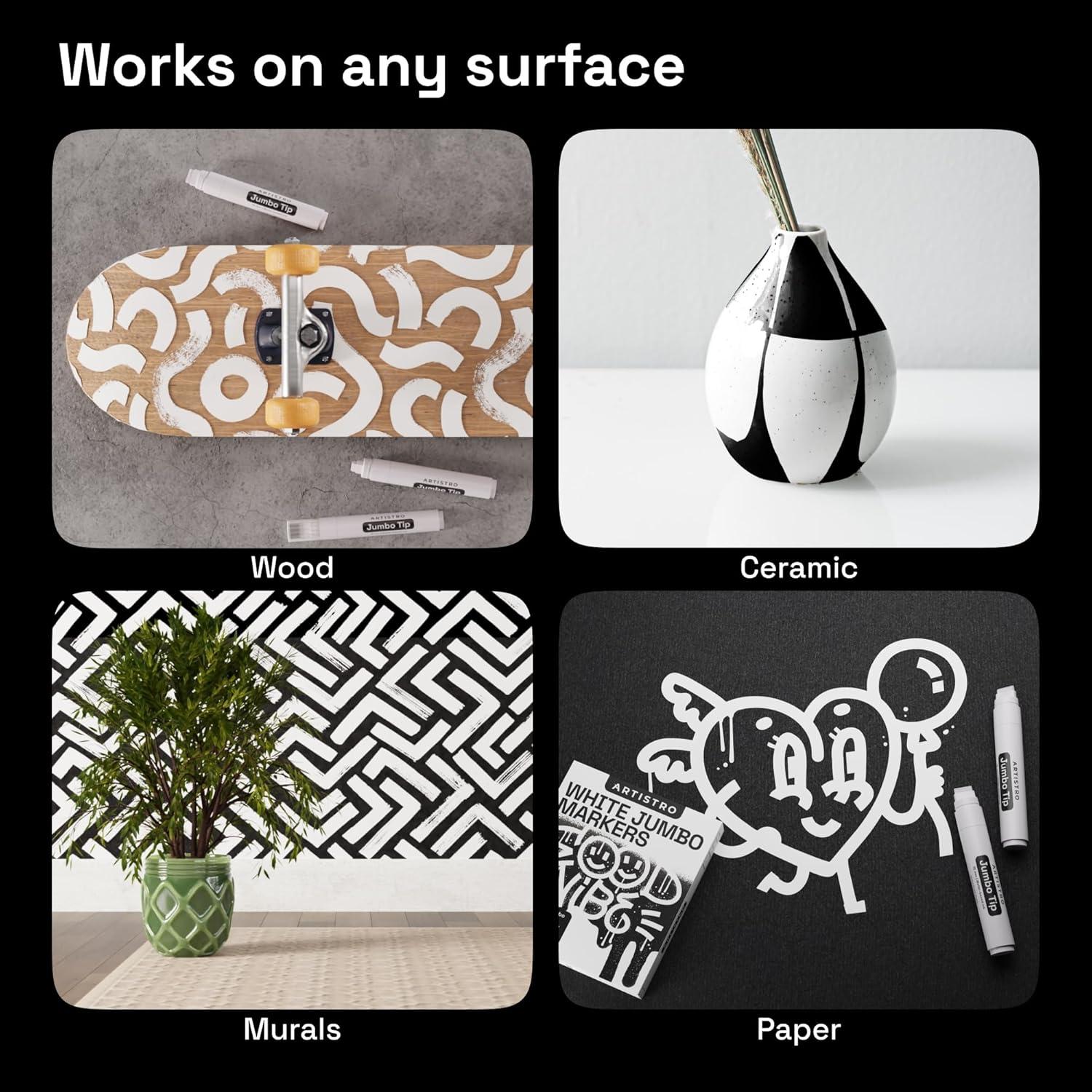 imageARTISTRO 5 White Paint Pen for Rock Painting Stone Ceramic Glass Wood Tire Fabric Metal Canvas Set of 5 Acrylic Paint White Marker Waterbased Extrafine TipWhite