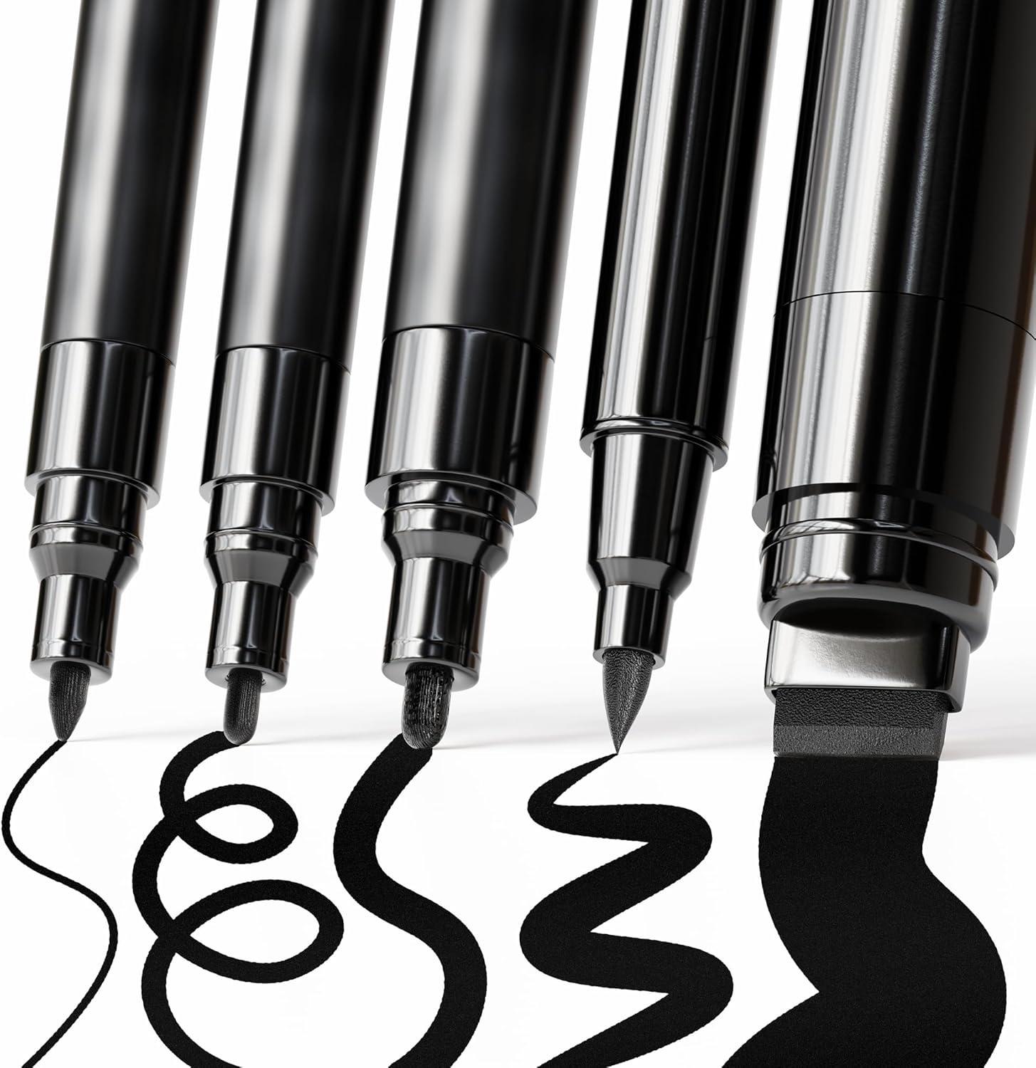 imageARTISTRO 5 White Paint Pen for Rock Painting Stone Ceramic Glass Wood Tire Fabric Metal Canvas Set of 5 Acrylic Paint White Marker Waterbased Extrafine TipBlack