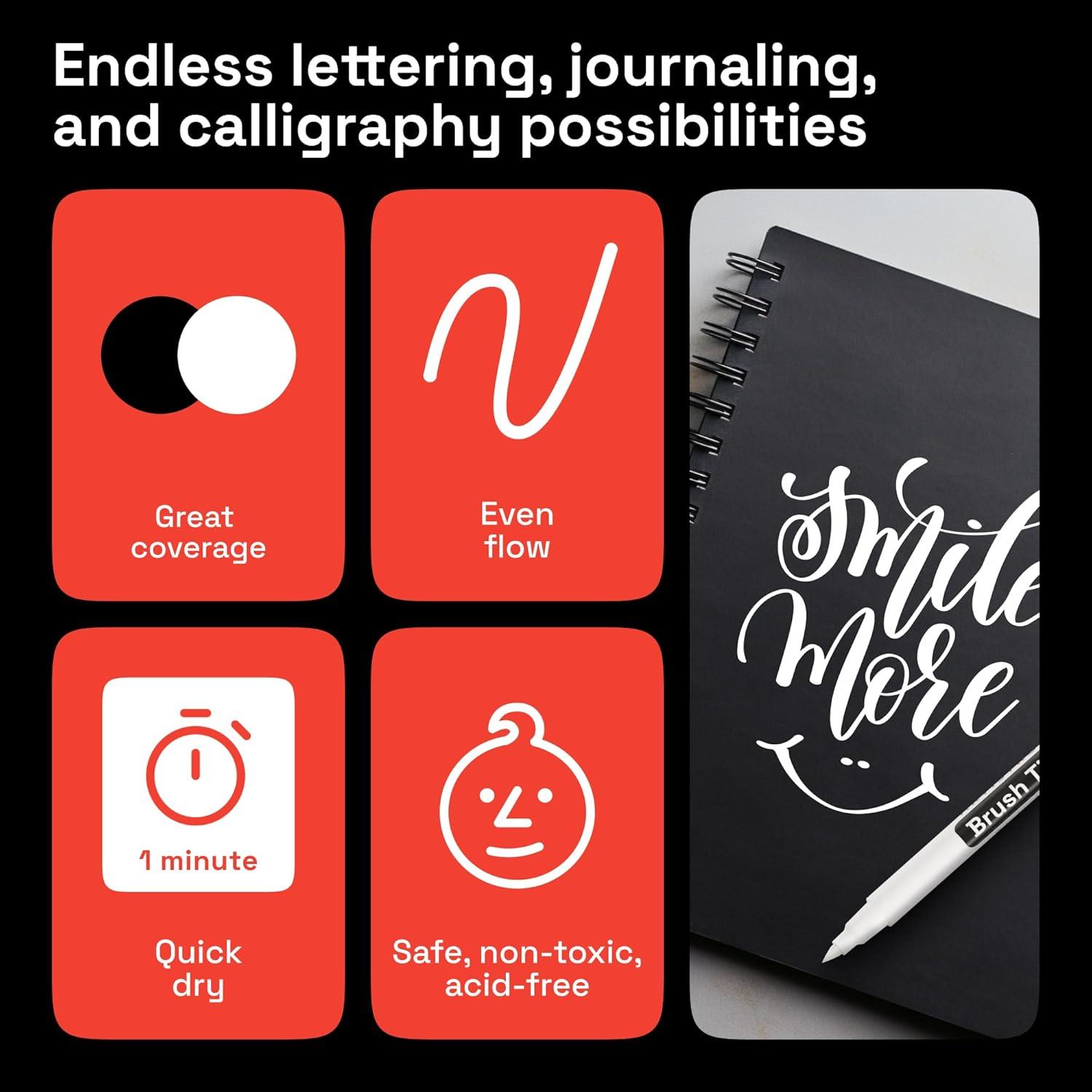 imageARTISTRO 5 White Paint Pen for Rock Painting Stone Ceramic Glass Wood Tire Fabric Metal Canvas Set of 5 Acrylic Paint White Marker Waterbased Extrafine TipWhite