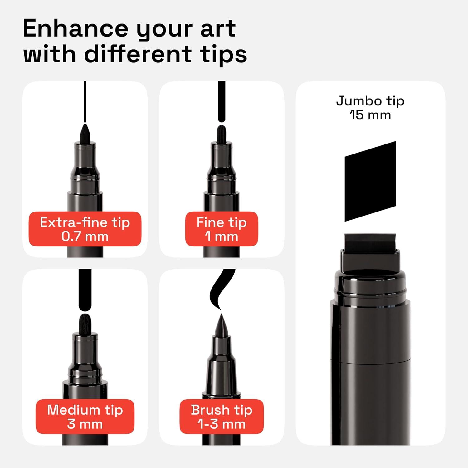 imageARTISTRO 5 White Paint Pen for Rock Painting Stone Ceramic Glass Wood Tire Fabric Metal Canvas Set of 5 Acrylic Paint White Marker Waterbased Extrafine TipBlack