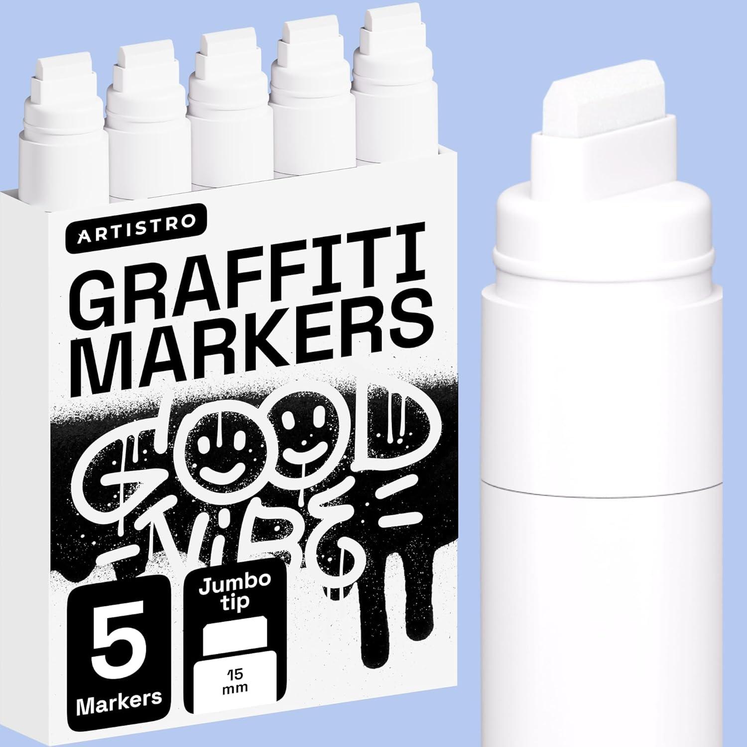 imageARTISTRO 5 White Paint Pen for Rock Painting Stone Ceramic Glass Wood Tire Fabric Metal Canvas Set of 5 Acrylic Paint White Marker Waterbased Extrafine TipWhite