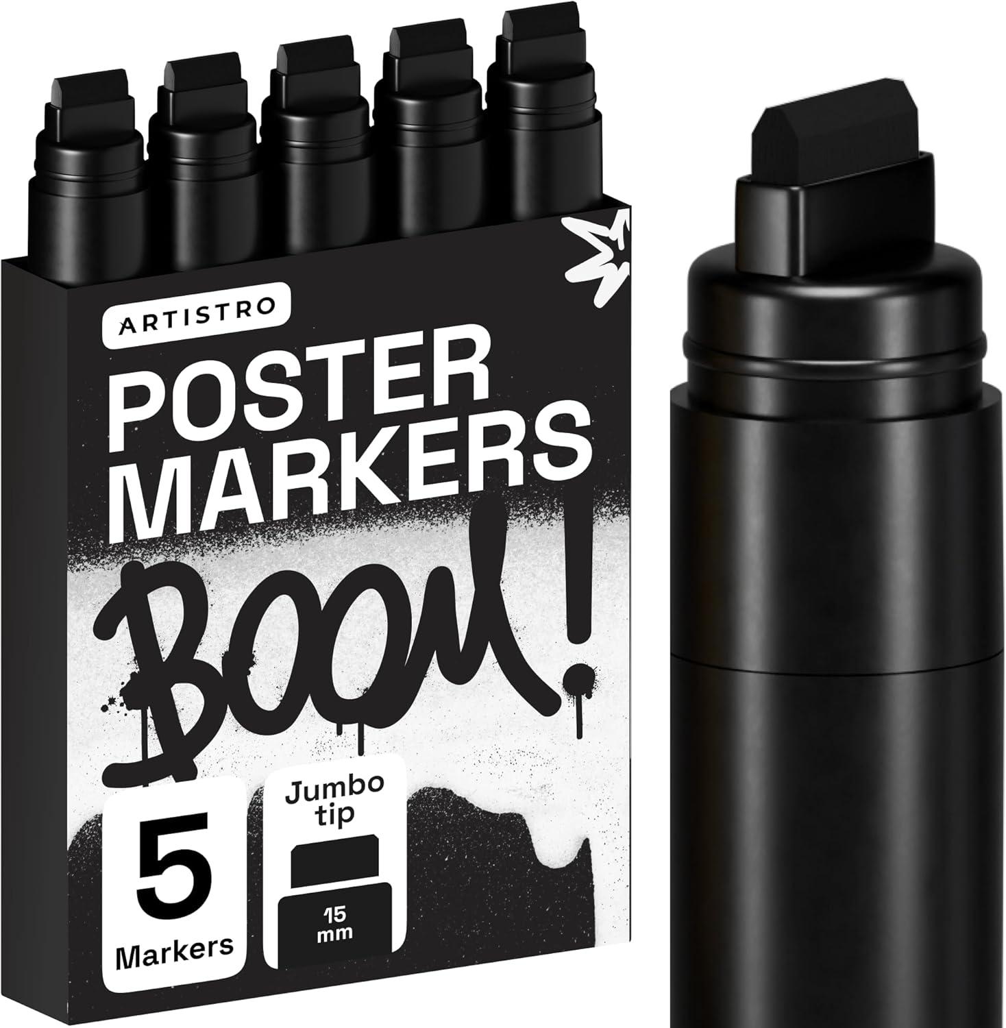 imageARTISTRO 5 White Paint Pen for Rock Painting Stone Ceramic Glass Wood Tire Fabric Metal Canvas Set of 5 Acrylic Paint White Marker Waterbased Extrafine TipBlack