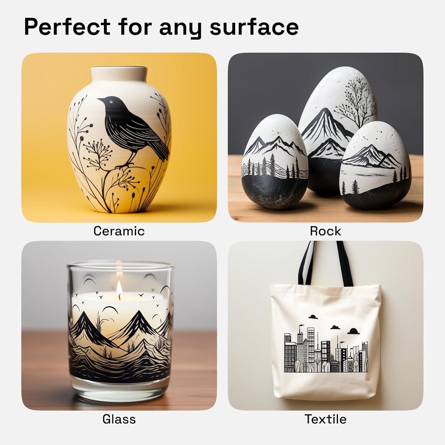 imageARTISTRO 5 White Paint Pen for Rock Painting Stone Ceramic Glass Wood Tire Fabric Metal Canvas Set of 5 Acrylic Paint White Marker Waterbased Extrafine TipBlack