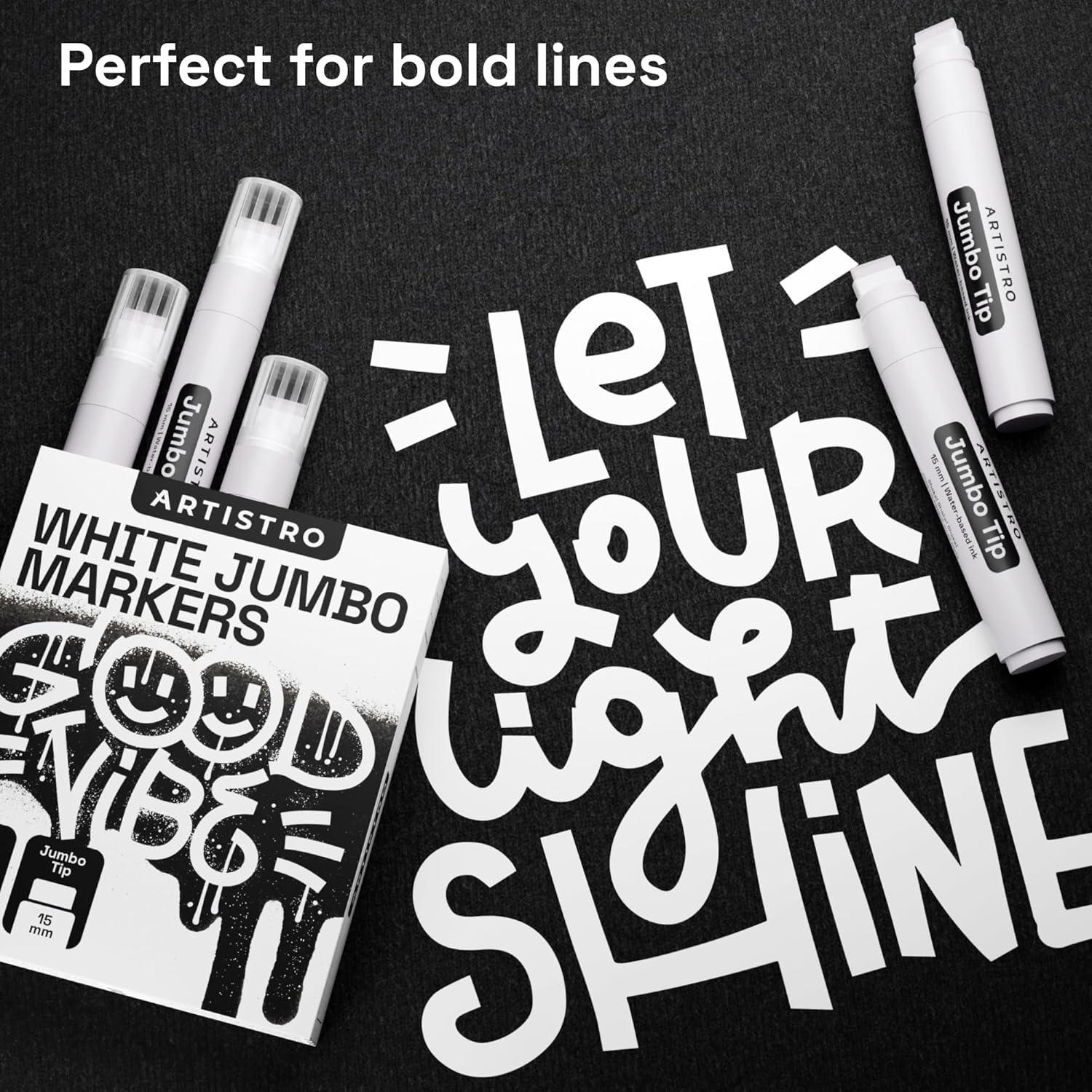 imageARTISTRO 5 White Paint Pen for Rock Painting Stone Ceramic Glass Wood Tire Fabric Metal Canvas Set of 5 Acrylic Paint White Marker Waterbased Extrafine TipWhite