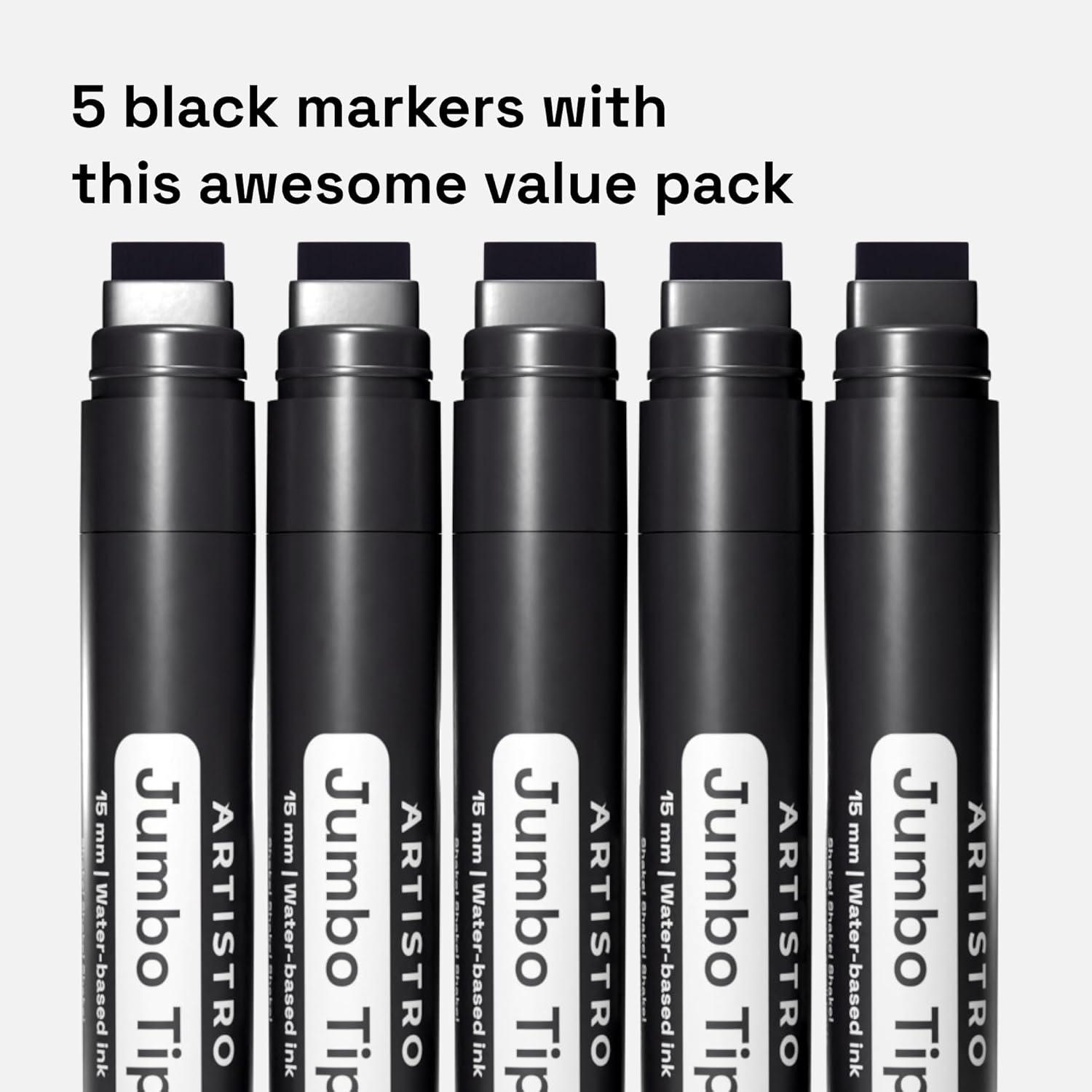 imageARTISTRO 5 White Paint Pen for Rock Painting Stone Ceramic Glass Wood Tire Fabric Metal Canvas Set of 5 Acrylic Paint White Marker Waterbased Extrafine TipBlack