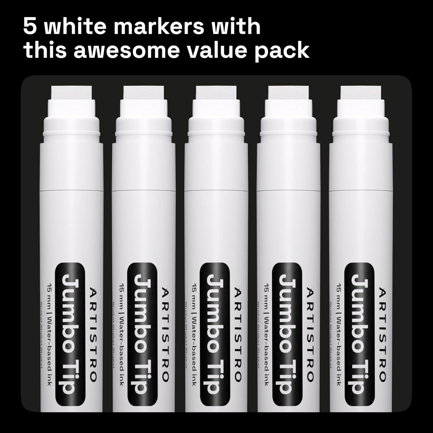 imageARTISTRO 5 White Paint Pen for Rock Painting Stone Ceramic Glass Wood Tire Fabric Metal Canvas Set of 5 Acrylic Paint White Marker Waterbased Extrafine TipWhite