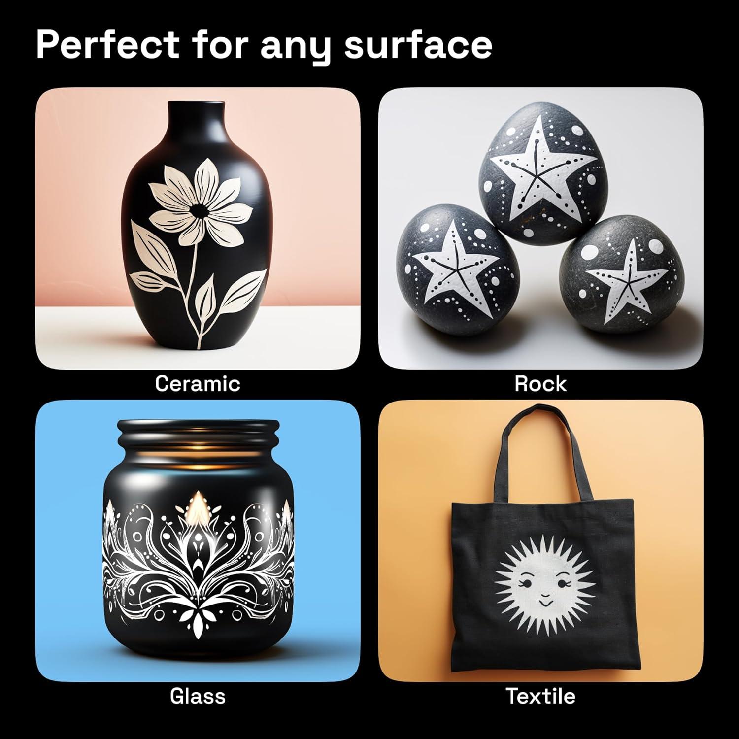 imageARTISTRO 5 White Paint Pen for Rock Painting Stone Ceramic Glass Wood Tire Fabric Metal Canvas Set of 5 Acrylic Paint White Marker Waterbased Extrafine TipWhite