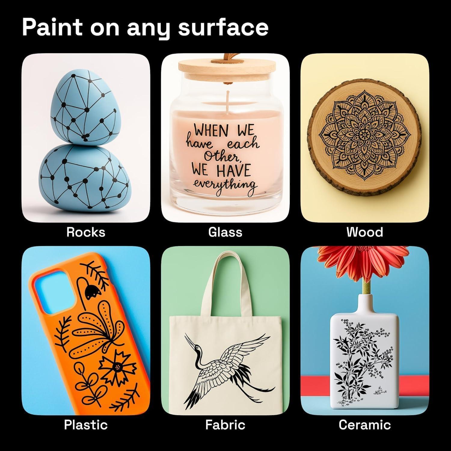 imageARTISTRO 5 White Paint Pen for Rock Painting Stone Ceramic Glass Wood Tire Fabric Metal Canvas Set of 5 Acrylic Paint White Marker Waterbased Extrafine TipBlack