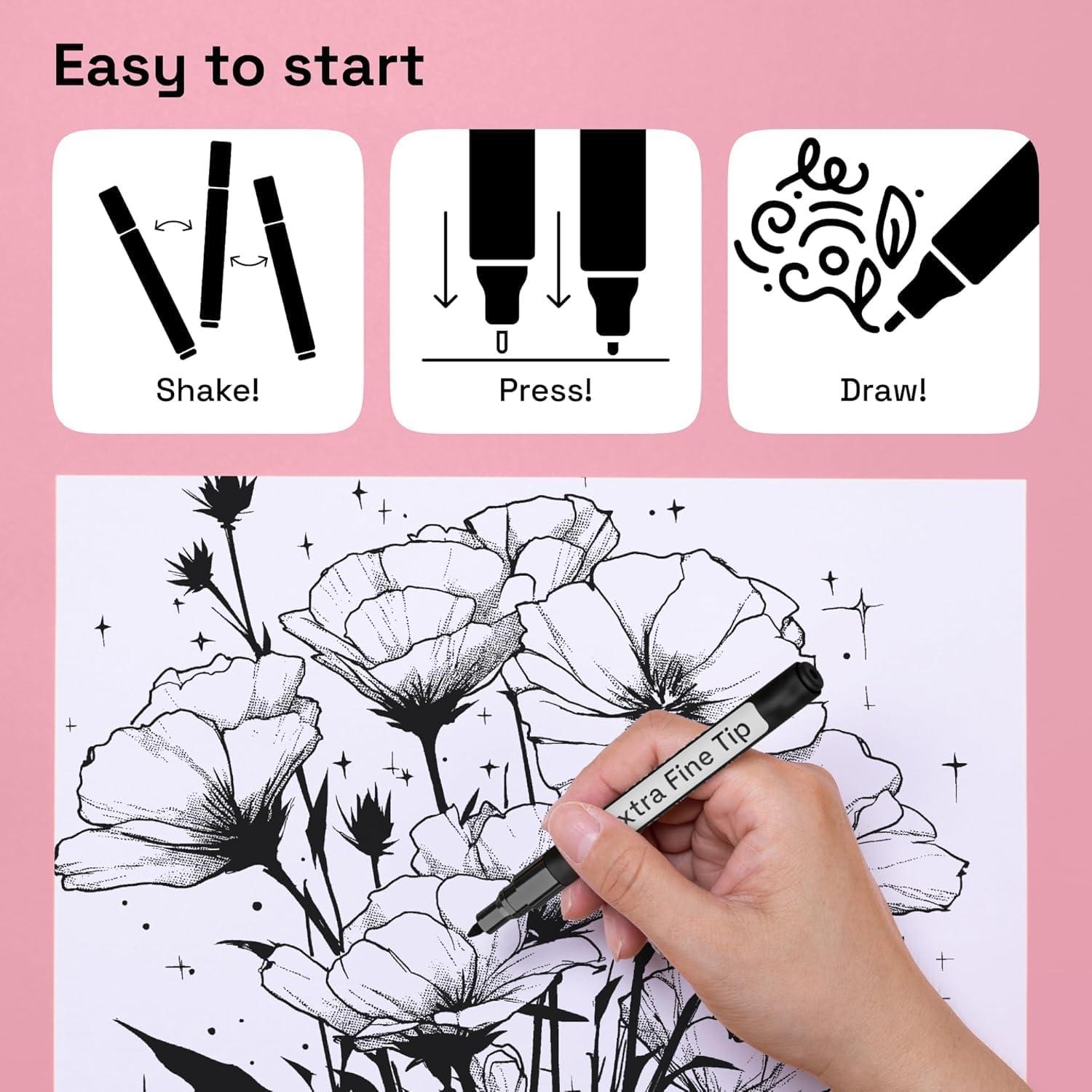 imageARTISTRO 5 White Paint Pen for Rock Painting Stone Ceramic Glass Wood Tire Fabric Metal Canvas Set of 5 Acrylic Paint White Marker Waterbased Extrafine TipBlack