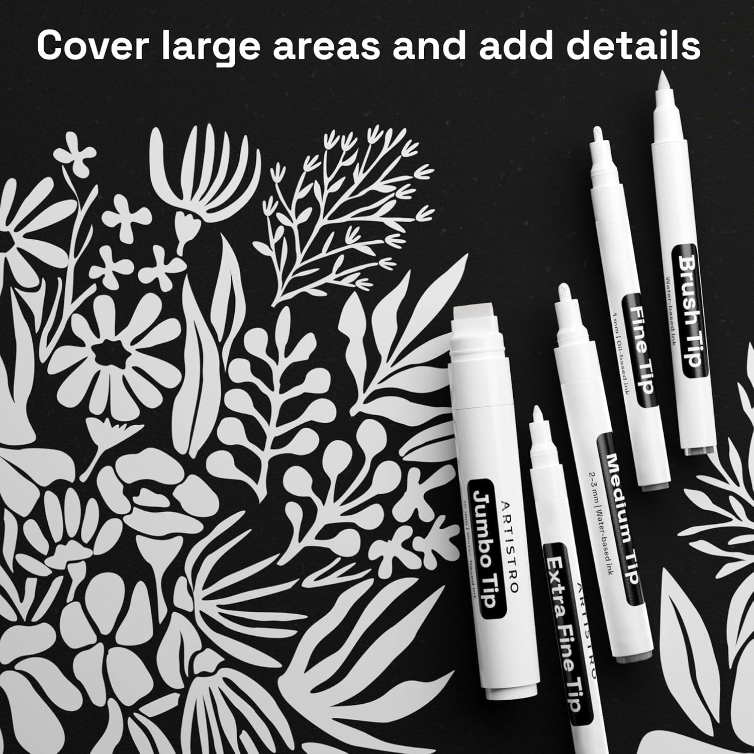 imageARTISTRO 5 White Paint Pen for Rock Painting Stone Ceramic Glass Wood Tire Fabric Metal Canvas Set of 5 Acrylic Paint White Marker Waterbased Extrafine TipWhite