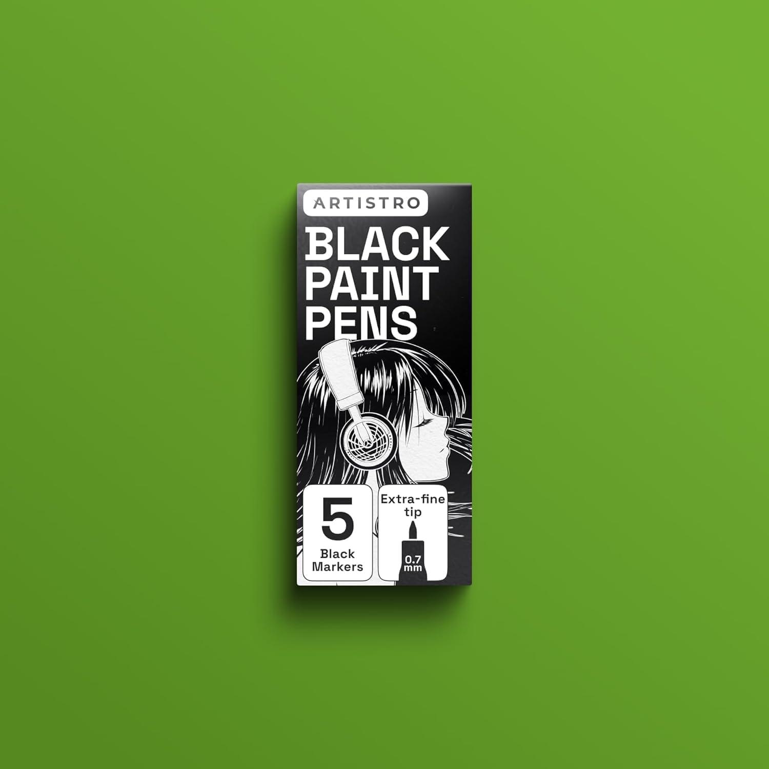 imageARTISTRO 5 White Paint Pen for Rock Painting Stone Ceramic Glass Wood Tire Fabric Metal Canvas Set of 5 Acrylic Paint White Marker Waterbased Extrafine TipBlack