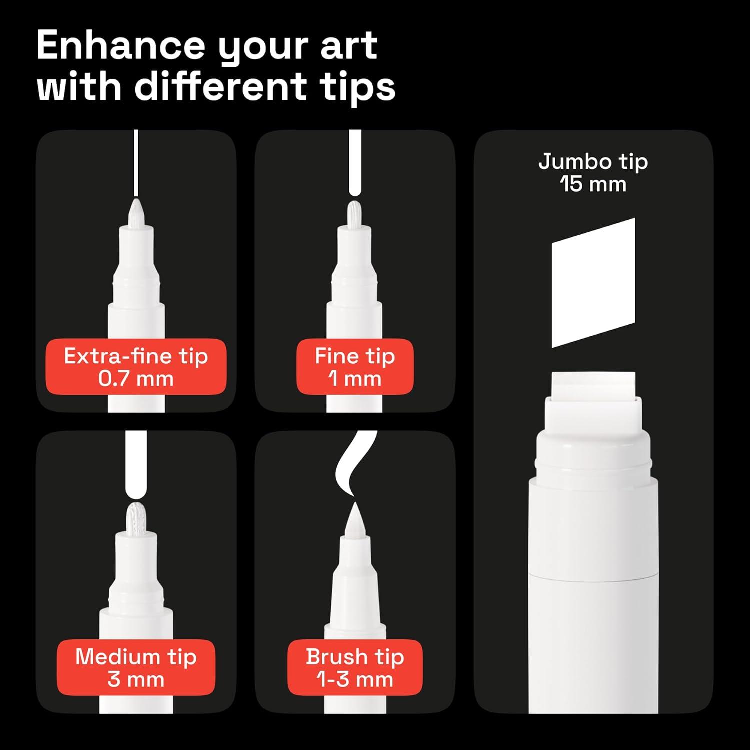 imageARTISTRO 5 White Paint Pen for Rock Painting Stone Ceramic Glass Wood Tire Fabric Metal Canvas Set of 5 Acrylic Paint White Marker Waterbased Extrafine TipWhite