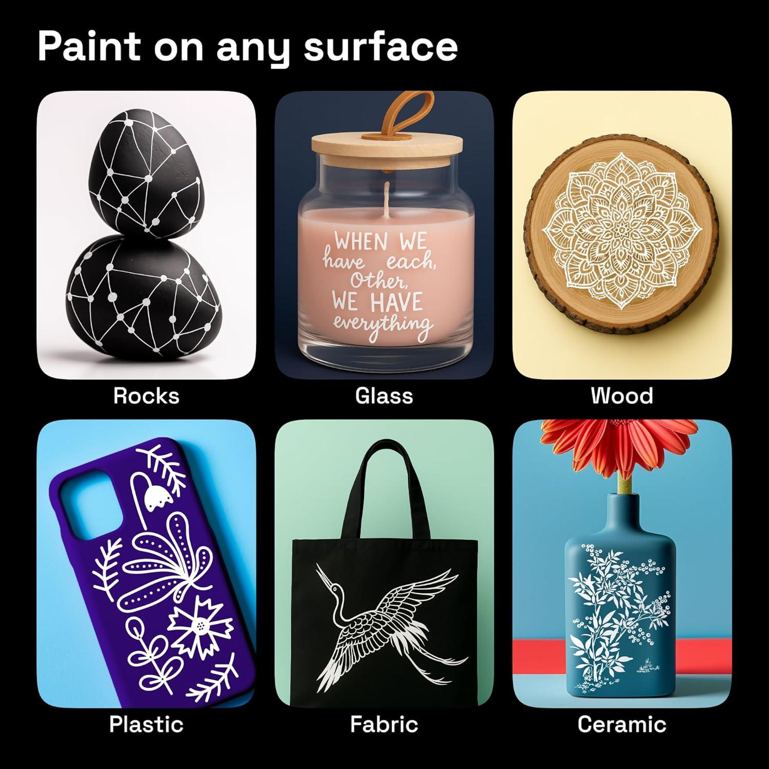 imageARTISTRO 5 White Paint Pen for Rock Painting Stone Ceramic Glass Wood Tire Fabric Metal Canvas Set of 5 Acrylic Paint White Marker Waterbased Extrafine TipWhite