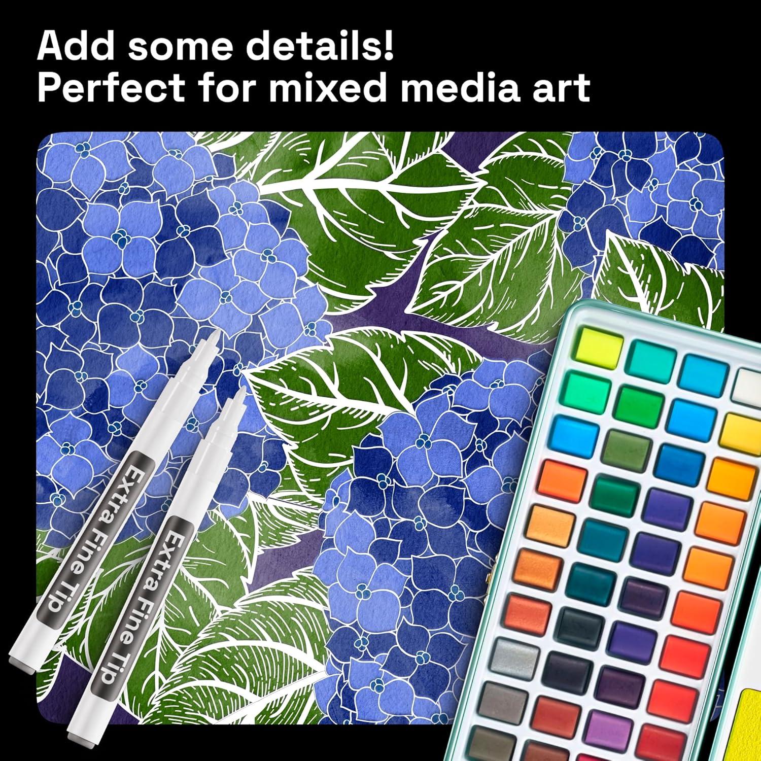 imageARTISTRO 5 White Paint Pen for Rock Painting Stone Ceramic Glass Wood Tire Fabric Metal Canvas Set of 5 Acrylic Paint White Marker Waterbased Extrafine TipWhite