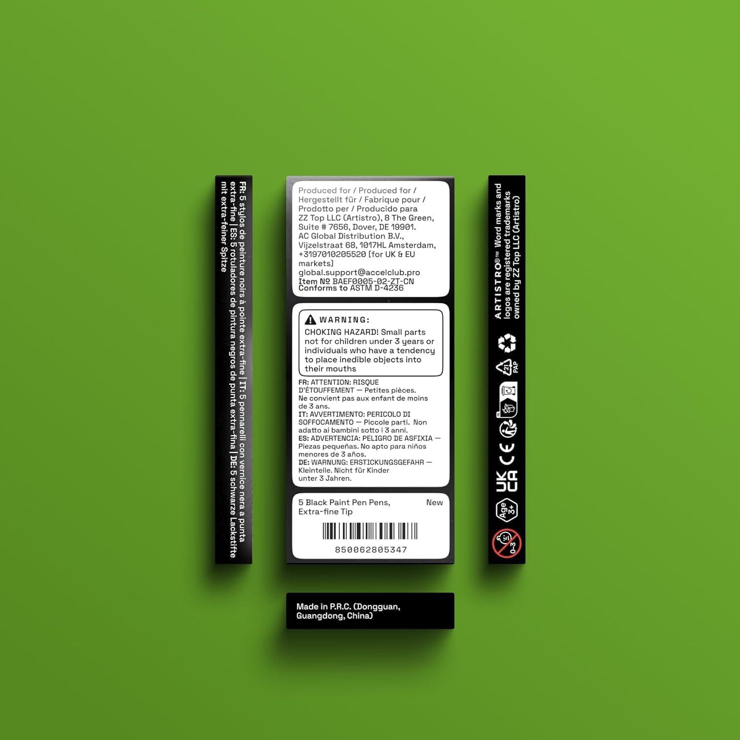 imageARTISTRO 5 White Paint Pen for Rock Painting Stone Ceramic Glass Wood Tire Fabric Metal Canvas Set of 5 Acrylic Paint White Marker Waterbased Extrafine TipBlack