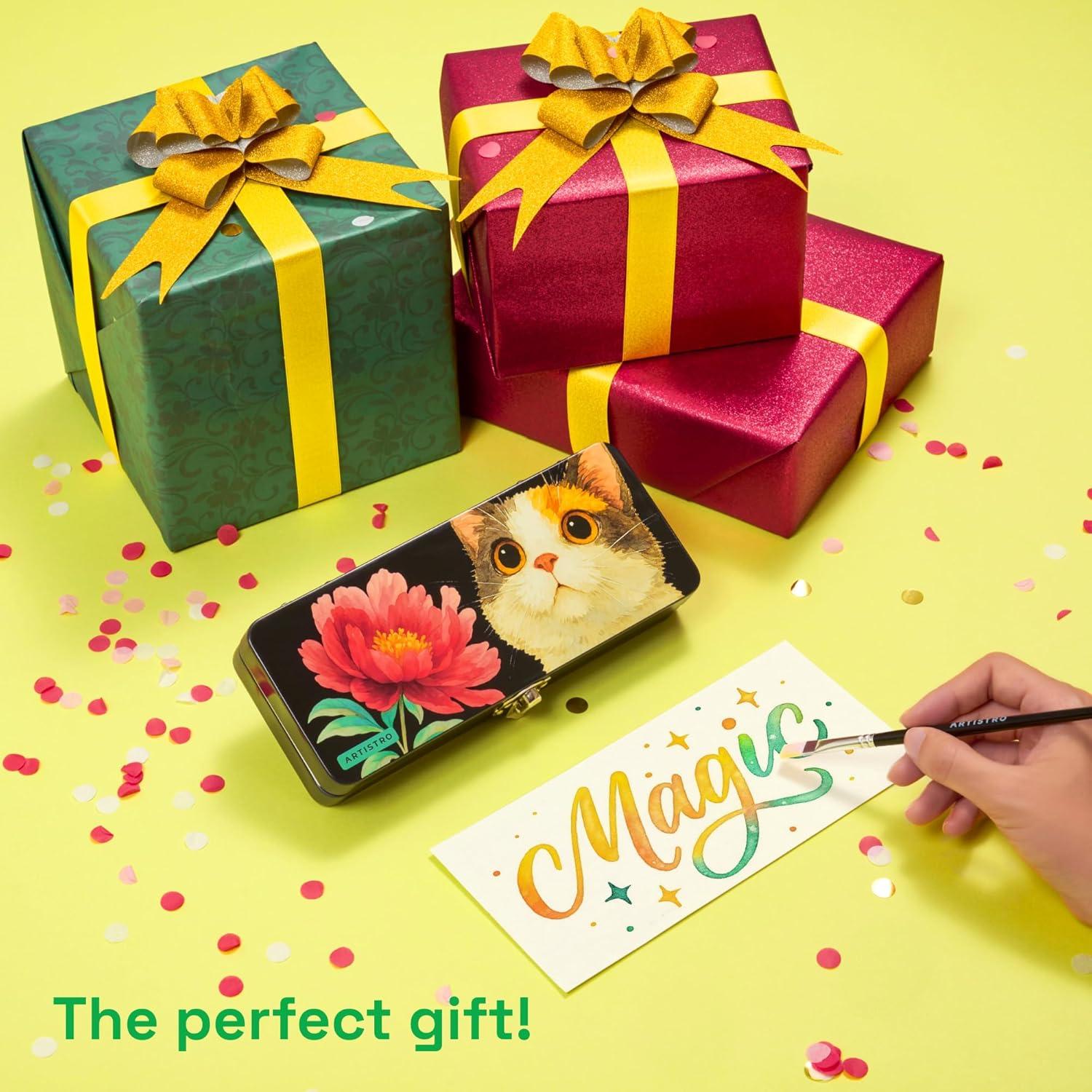 imageARTISTRO 50 Colors Watercolor Paint Set Portable Paint Set with Palette and Brush Pens Travel Water Color Kit for Adults Professionals Kids Art and Painting Supplies Christmas Gift Idea50 Watercolor Paint Set