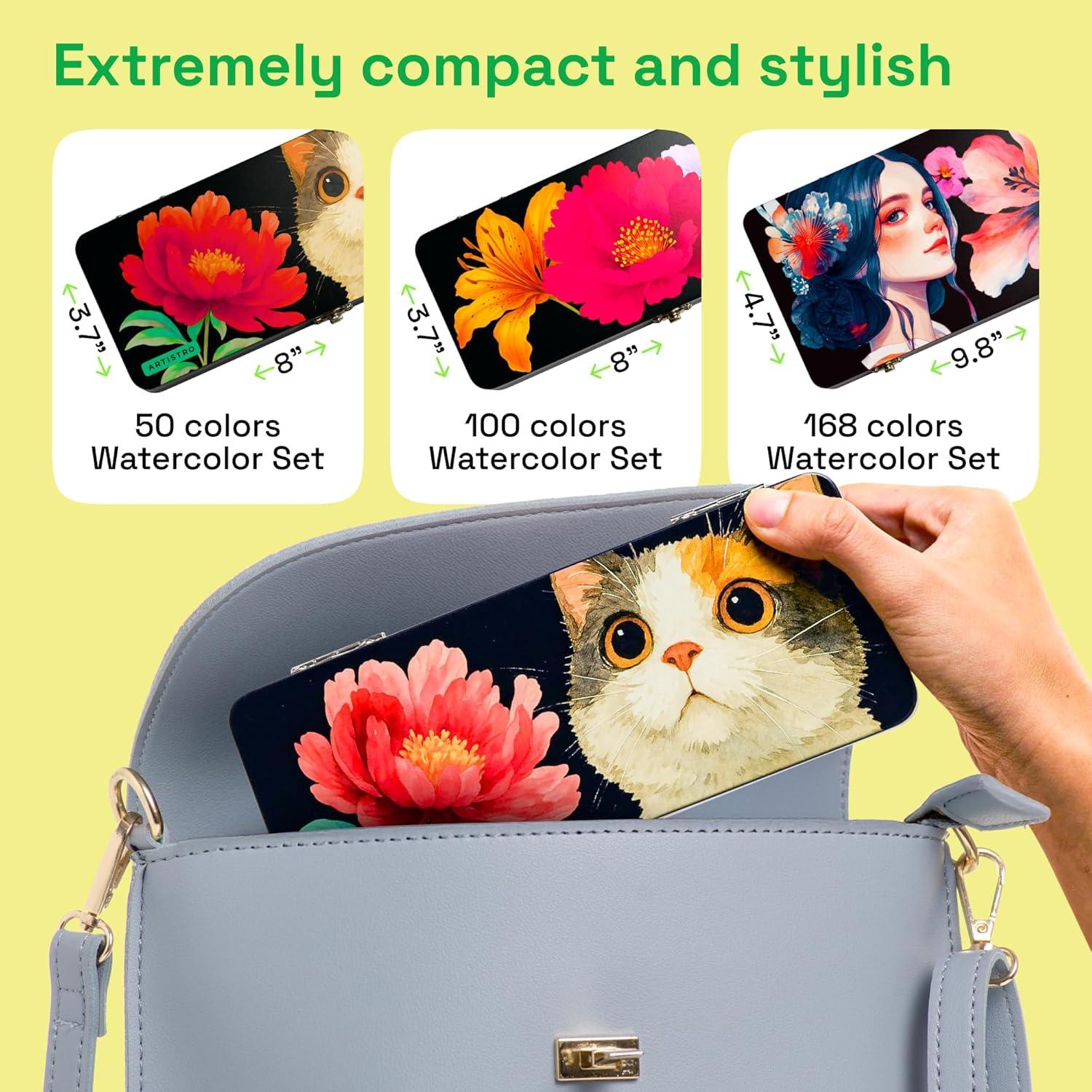 imageARTISTRO 50 Colors Watercolor Paint Set Portable Paint Set with Palette and Brush Pens Travel Water Color Kit for Adults Professionals Kids Art and Painting Supplies Christmas Gift Idea50 Watercolor Paint Set