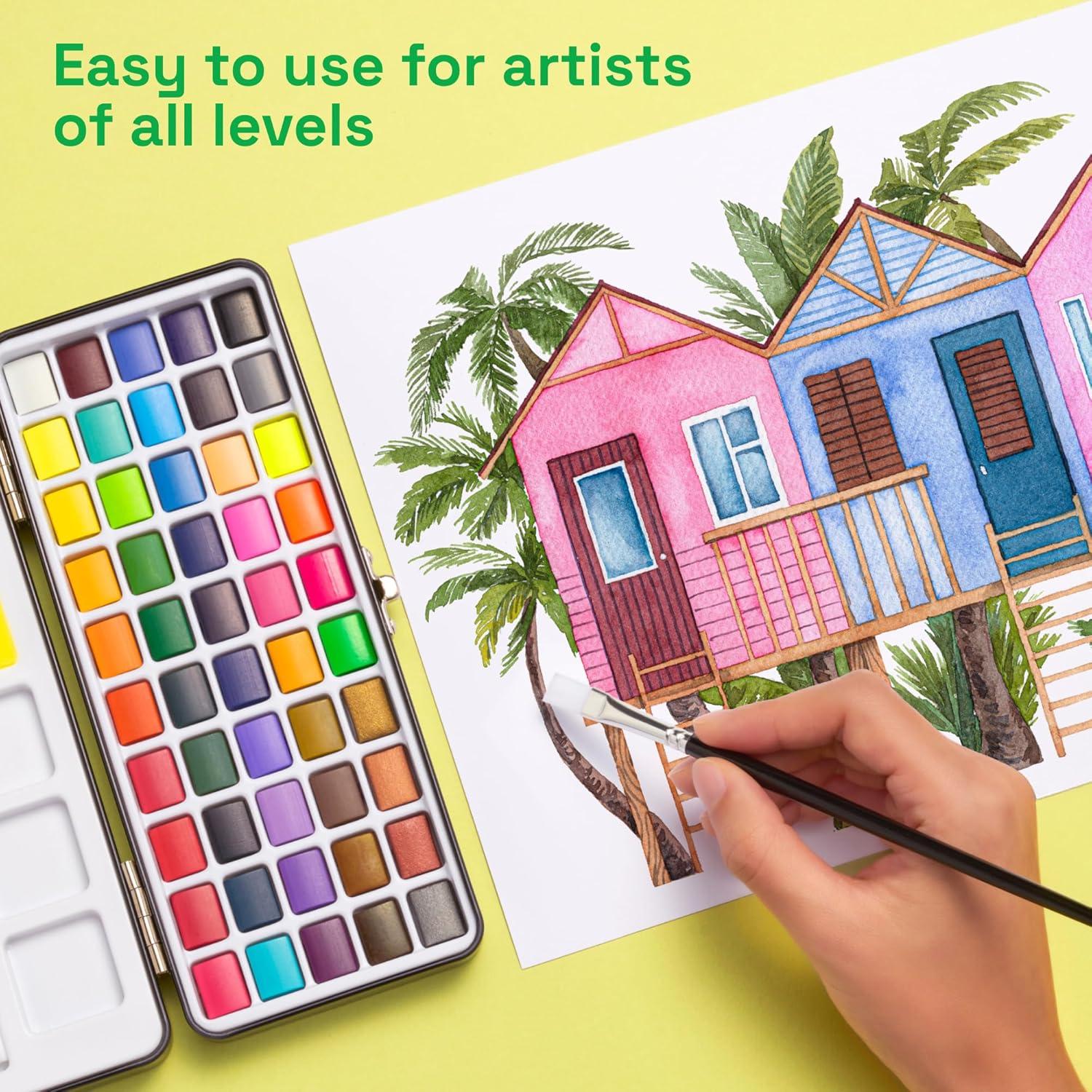 imageARTISTRO 50 Colors Watercolor Paint Set Portable Paint Set with Palette and Brush Pens Travel Water Color Kit for Adults Professionals Kids Art and Painting Supplies Christmas Gift Idea50 Watercolor Paint Set