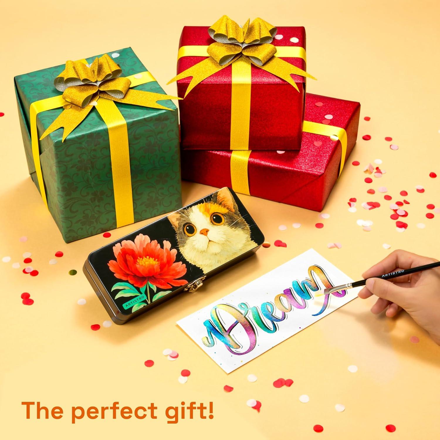 imageARTISTRO 50 Colors Watercolor Paint Set Portable Paint Set with Palette and Brush Pens Travel Water Color Kit for Adults Professionals Kids Art and Painting Supplies Christmas Gift Idea50 Metallic Watercolor Paint Set