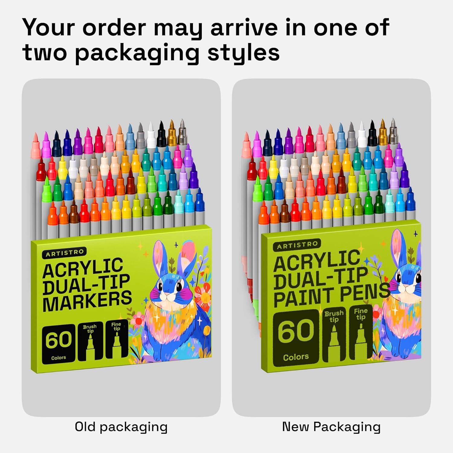 imageARTISTRO 60 Acrylic Paint Pens Dual Tip Brush Fine Ideal for Calligraphy Acrylic Paint Markers for Fabric Rock Glass Wood DIY Art Supplies Stocking Stuffers Christmas Gift Idea