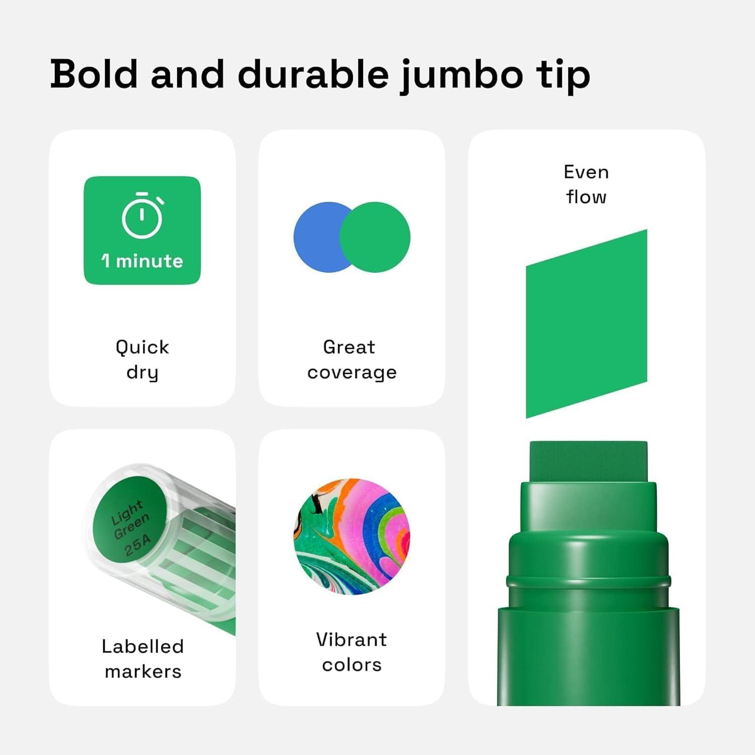 imageARTISTRO 8 Metallic Poster Markers Jumbo Markers Set with 15mm Wide Jumbo Tip for Murals Posters Tagging Rock Wood Plastic Leather Metal Fabric Ceramic10 Jumbo